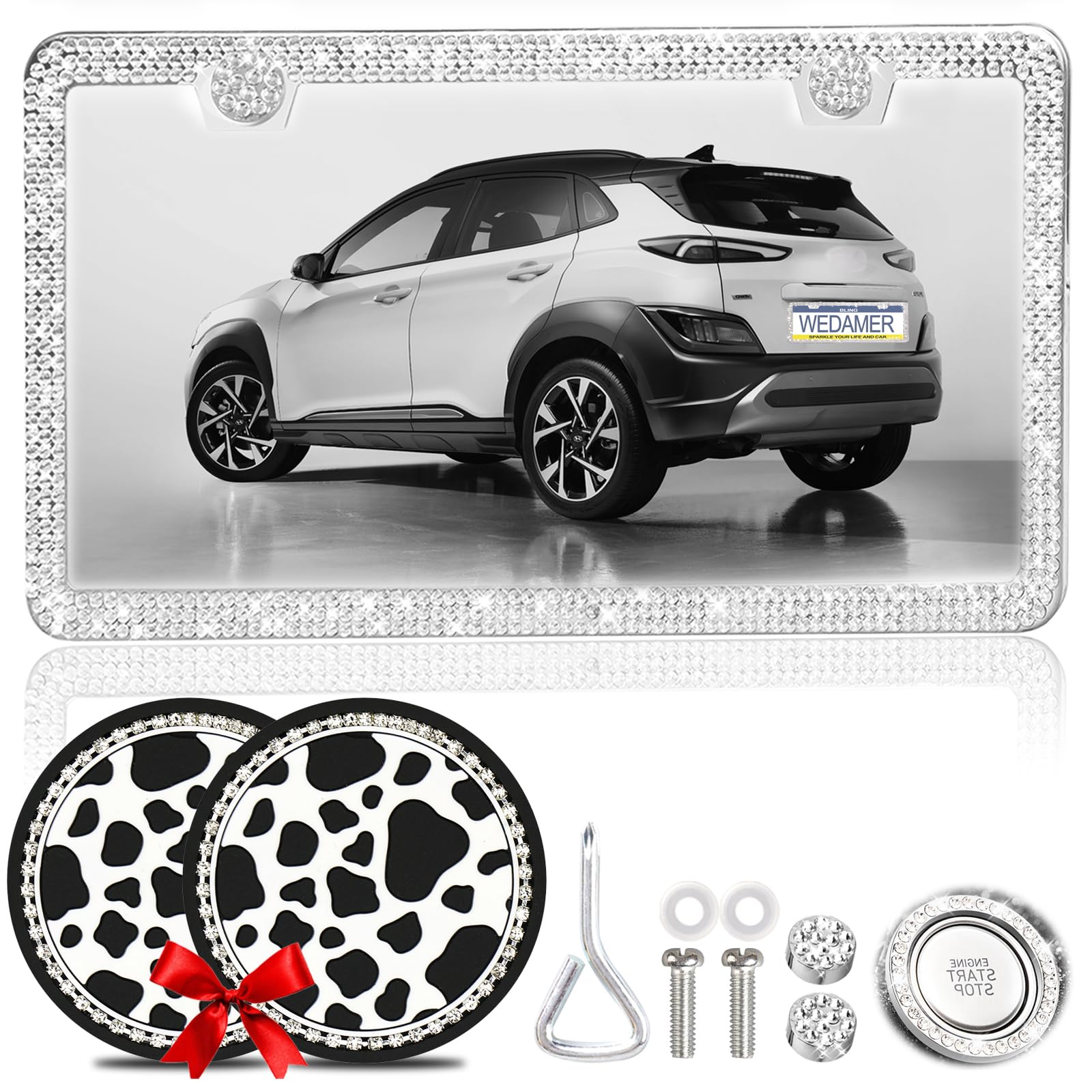 Wedamer License Plate Frames For Women Bling License Plate Frame Rhinestone License Plate Frame Sparkly Diamond License Plate Fr