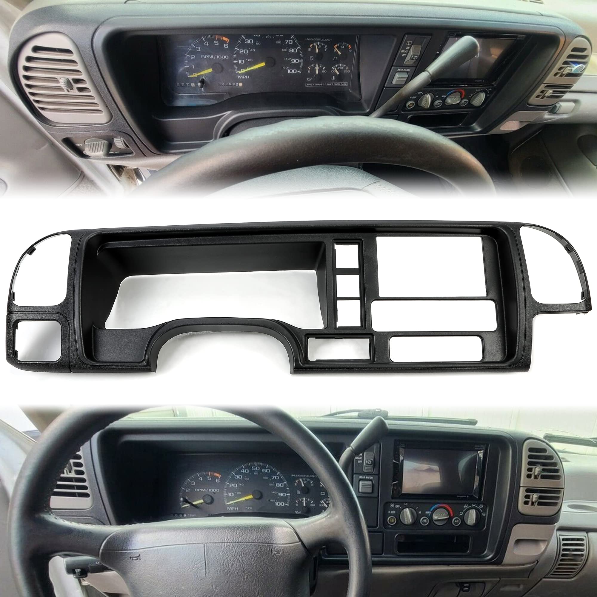 Hecasa Double Din Dash Panel Kit Compatible With 1995-2002 Gmc Suv/Truck Black W/Harness Car Radio Stereo