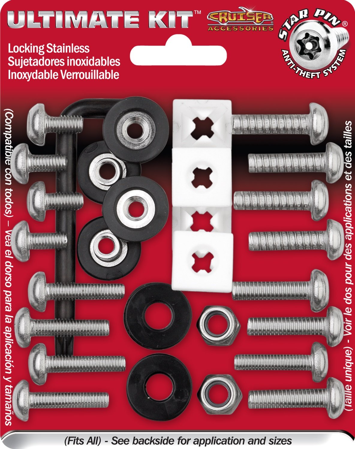 Cruiser Accessories 81500 Locking Fasteners License Plate Frame Hardware, Ultimate Kit-Stainless Star Pin