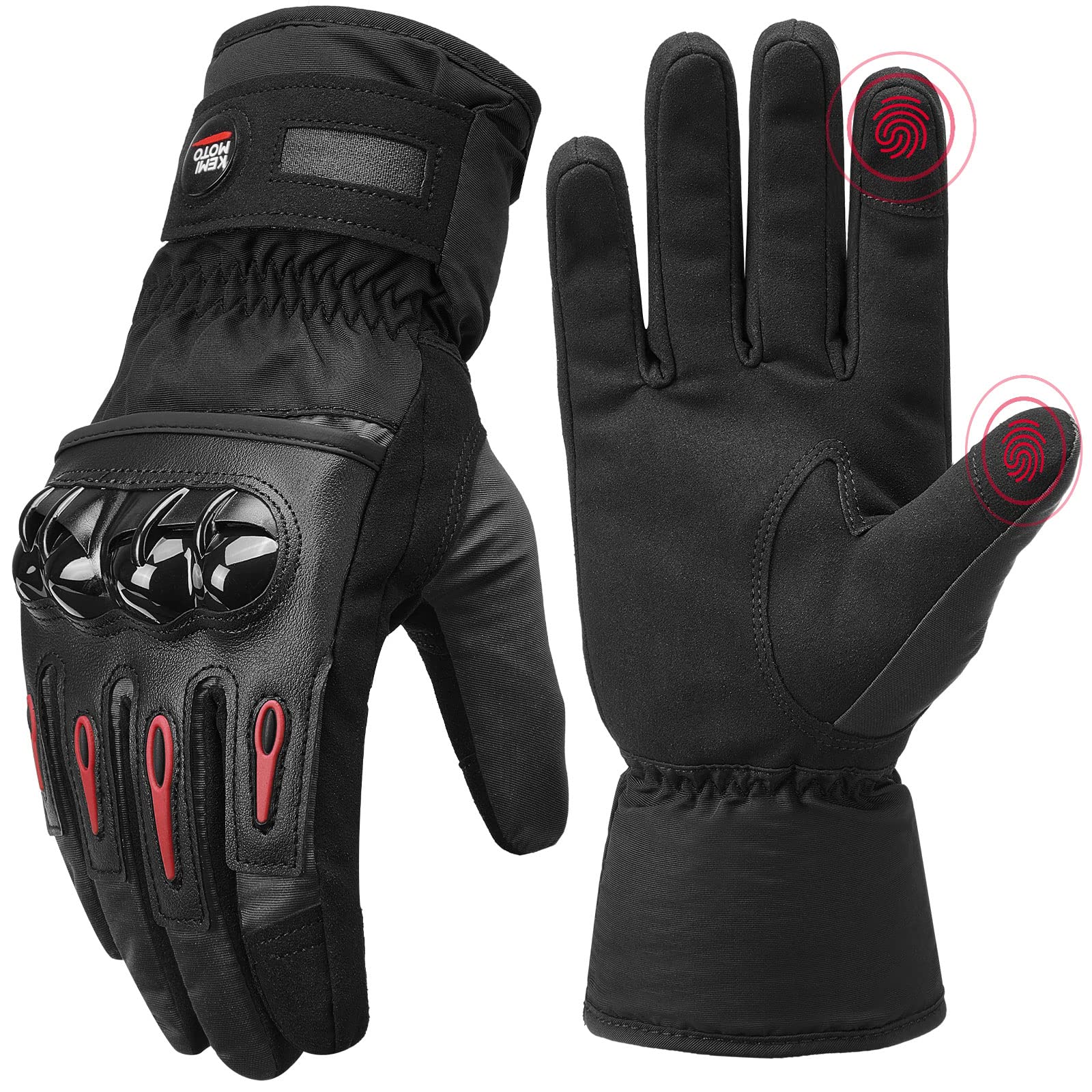 KEMIMOTO Winter Motorcycle Gloves, Rainproof Riding Warm Gloves with Touchscreen for Motorcycle Riding, ATV, UTV, Snowmobile Bla
