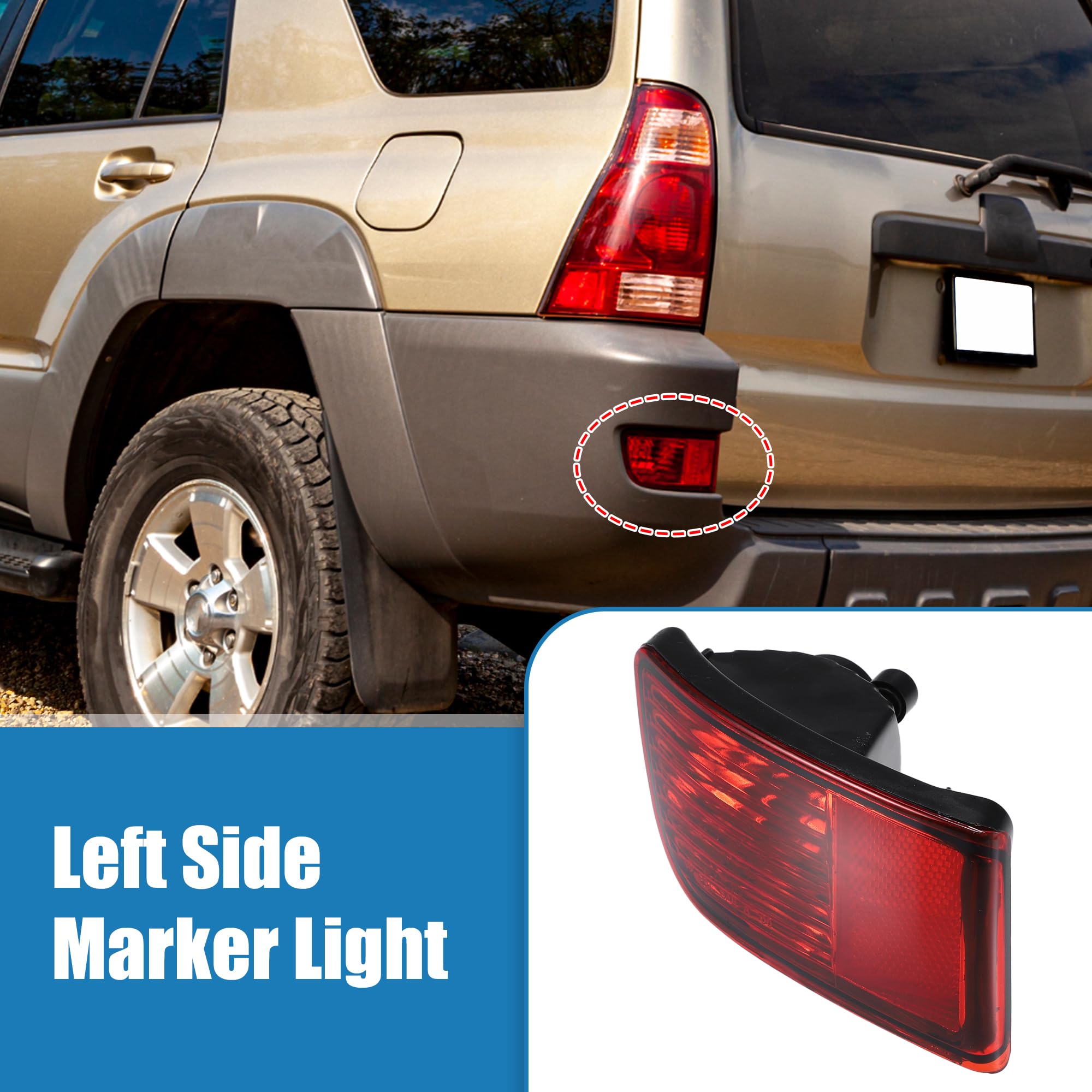 Uxcell Rear Left Side Bumper Reflector Light Lamp For Toyota 4Runner 2003-2005 Red