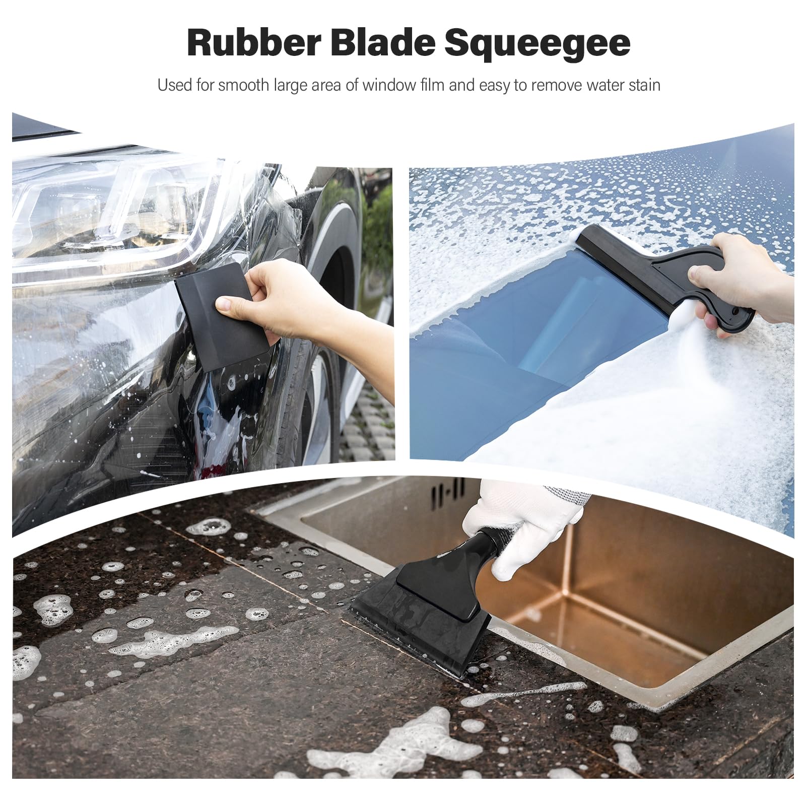 Gomake Window Tint Kit - Vinyl Wrap Tools with Squeegee, Scrubber, Rubber Blade Scraper, Film Cutter, Model WS65-GM, Black
