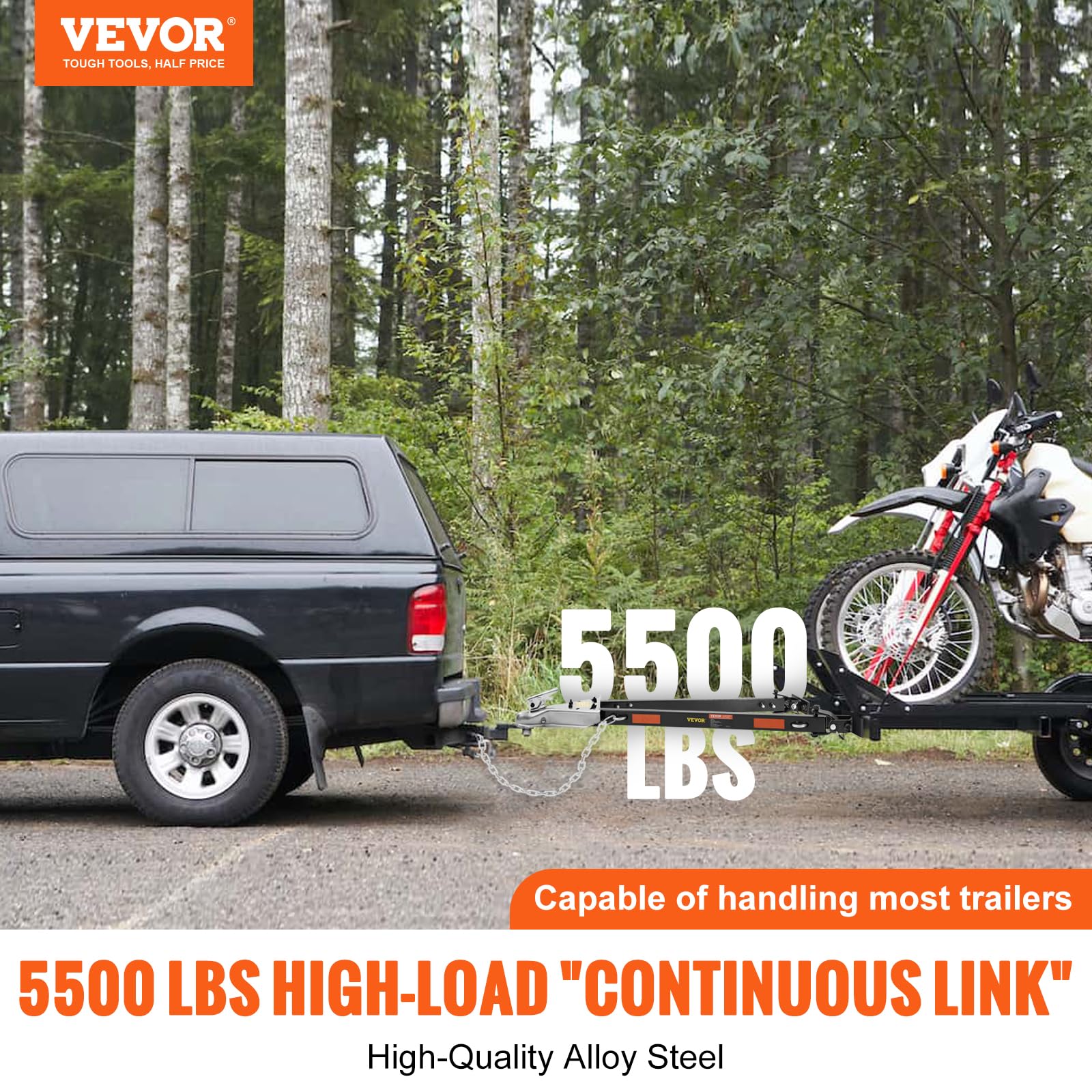 Vevor Tow Bar, 5500 Lbs Towing Capacity With Chains, Powder-Coating Alloy Steel Bumper-Mounted Universal Towing Bar, Coupler Fits 2-Inch Ball Hitch, 39.4-Inch Opening Width, For Rv Car Trailer Truck