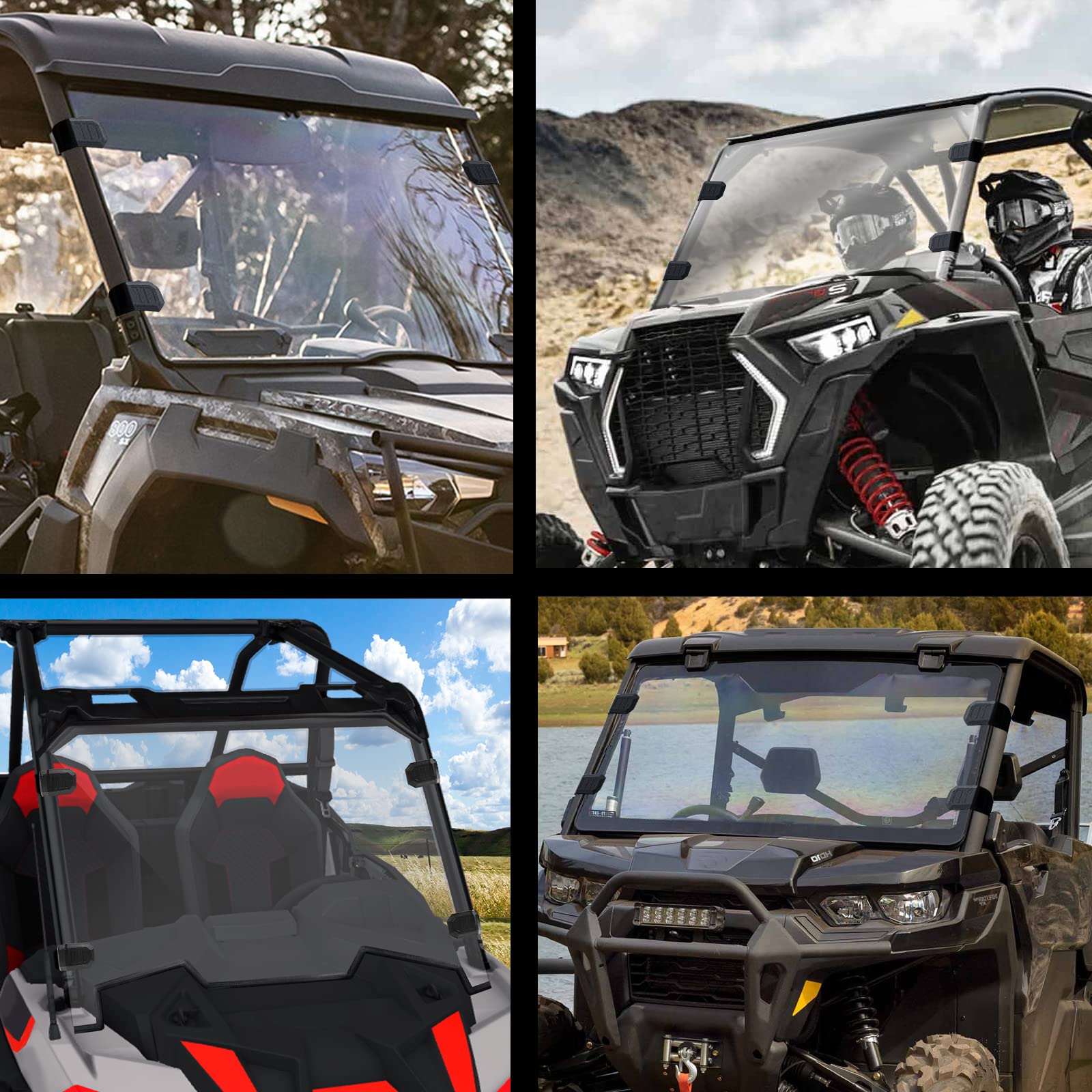 StarknightMT Adjustable UTV Windshield Clamp Strap Kit - Universal Fit for Polaris RZR, Ranger, General, Maverick x3, Clear, Model 118, 2pcs