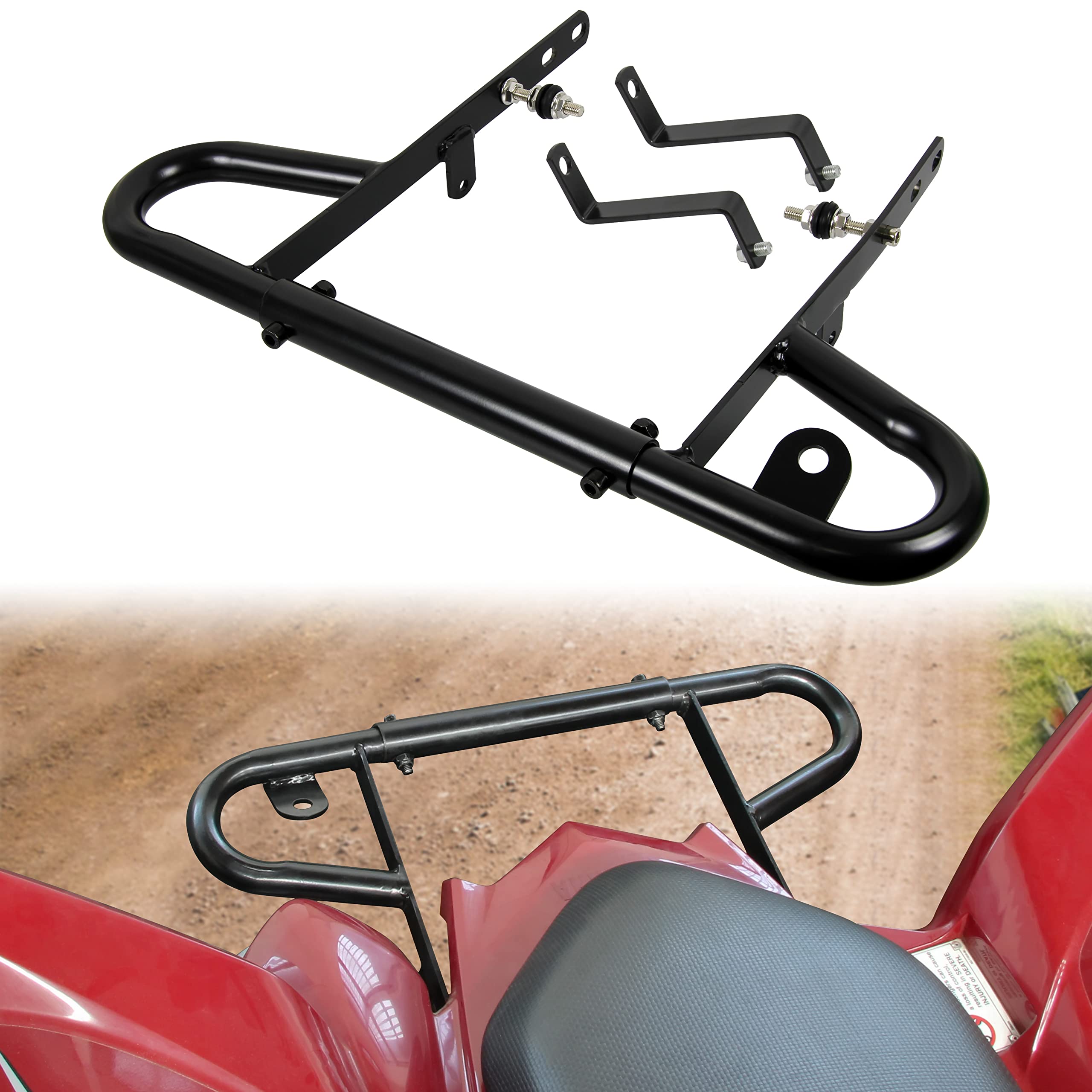 Sautvs Rear Wide Grab Bar Bumper Assembly Kit For Yamaha Raptor 700 2006-2024, Black Aluminum Rear Bumper Compatible With Yamaha