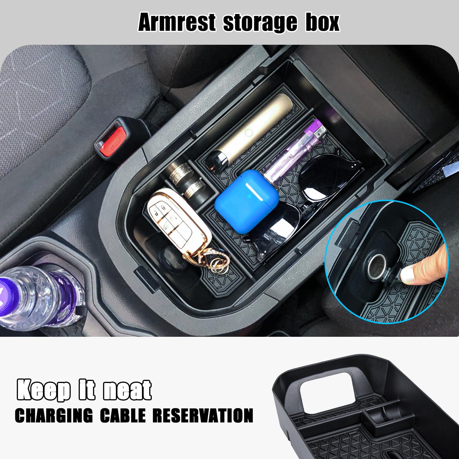 Neepiar Armrest Storage Tray for Toyota RAV4 (2019-2025) - Black, ABS Plastic, 1 Piece Console Organizer