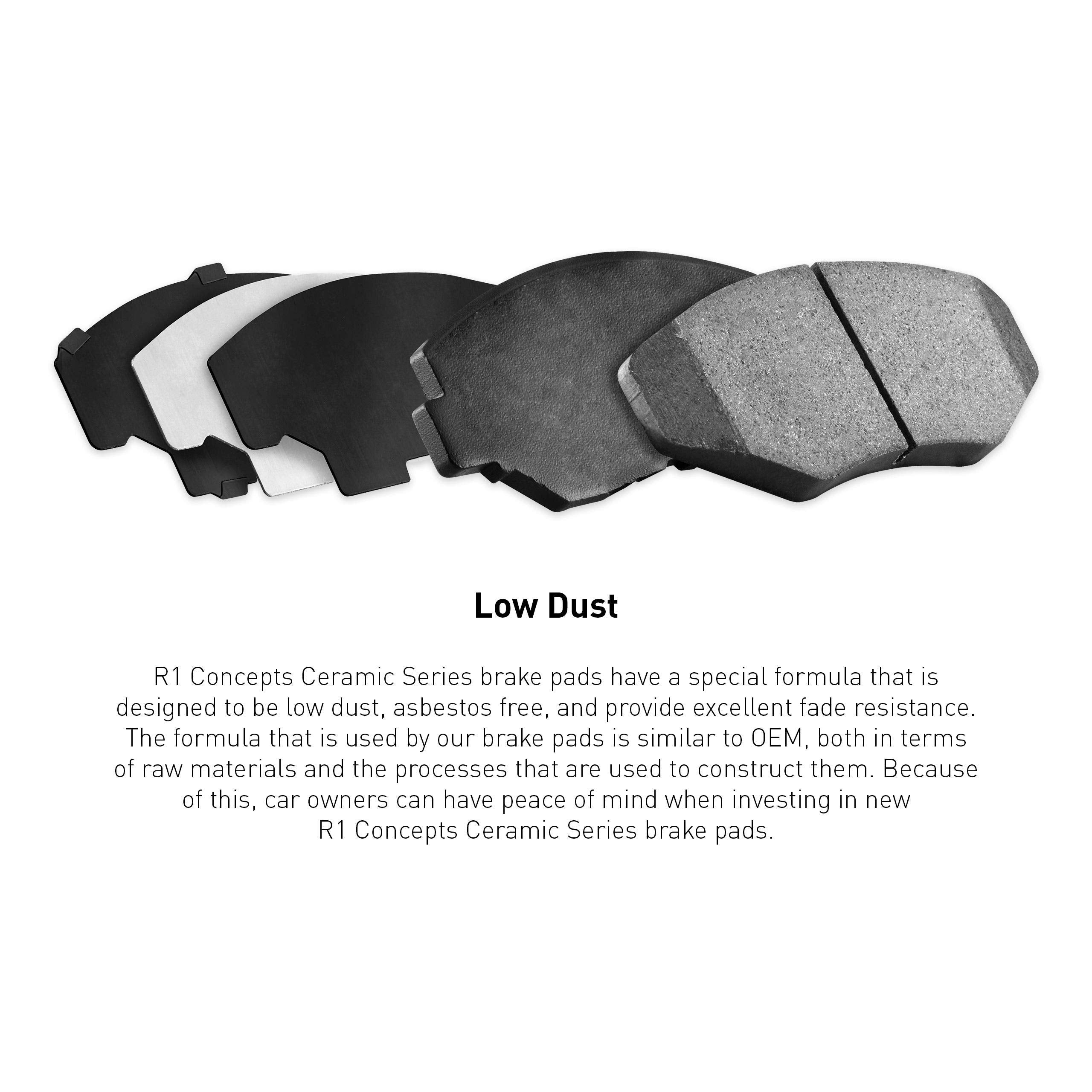 R1 Concepts Front Ceramic Series Brake Pads With Rubber Steel Rubber Shims| Fits 1986-1987 Mazda B2000, 1987-1993 Mazda B2200, 1