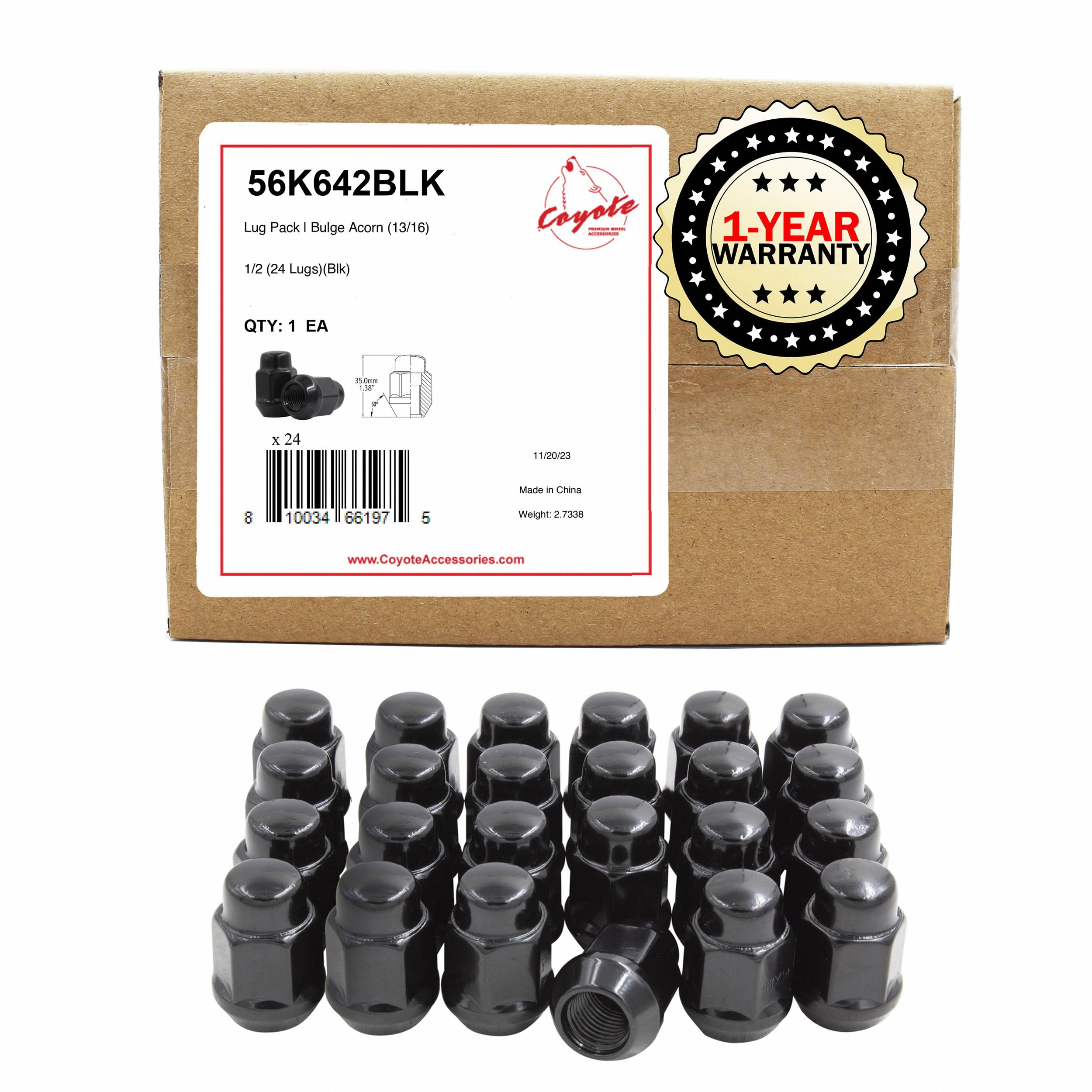 Wheel Accessories Parts 24 Pcs 1/2'-20 Thread Bulge Acorn 35Mm 1.38' Long Lug Nuts Black Chrome 13/16' 21Mm Hex Fits 1991-2005 Dodge Dakota | 1998-2003 Durango | 1992-2017 Viper
