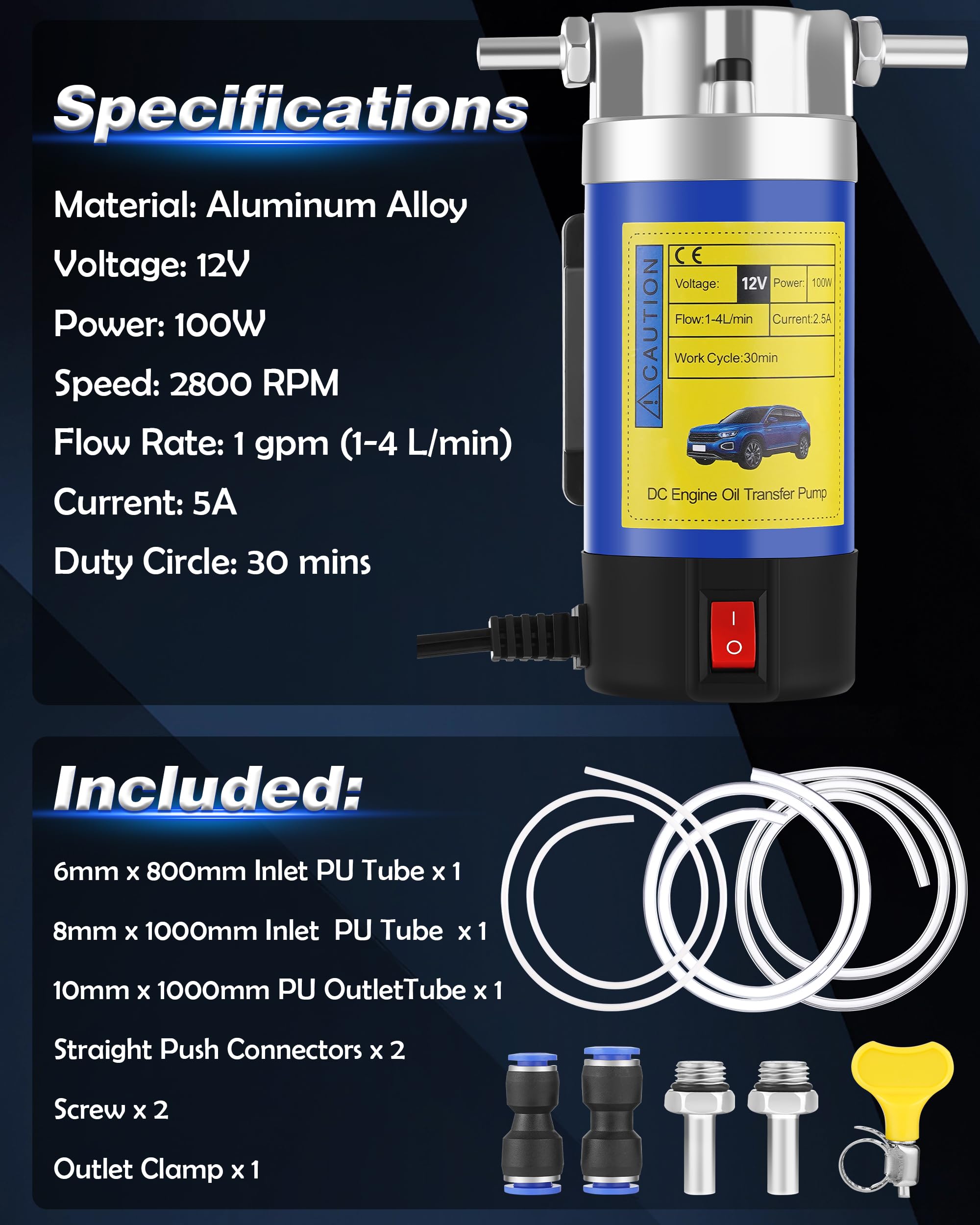 Faitio Oil Extractor Pump 12V 100W, Engine Oil Pump for Oil Change, Fluid Transfer Pump for Engine Oil, Gear Oil, Transmission F