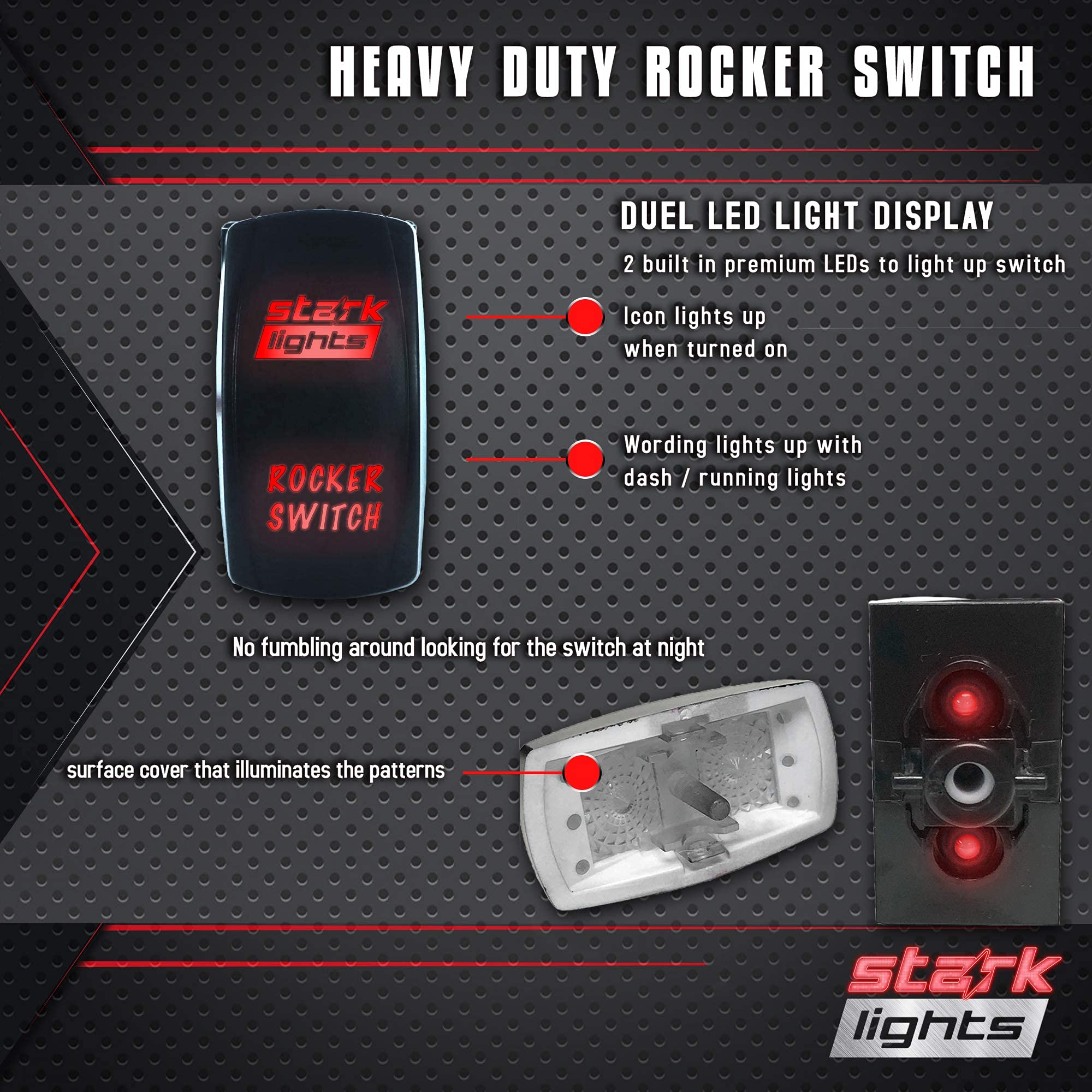 Emergency Lights - Green - Laser Etched Toggle Switch 20A 12V - Vertical Rocker Switch 5-Pin Dpst
