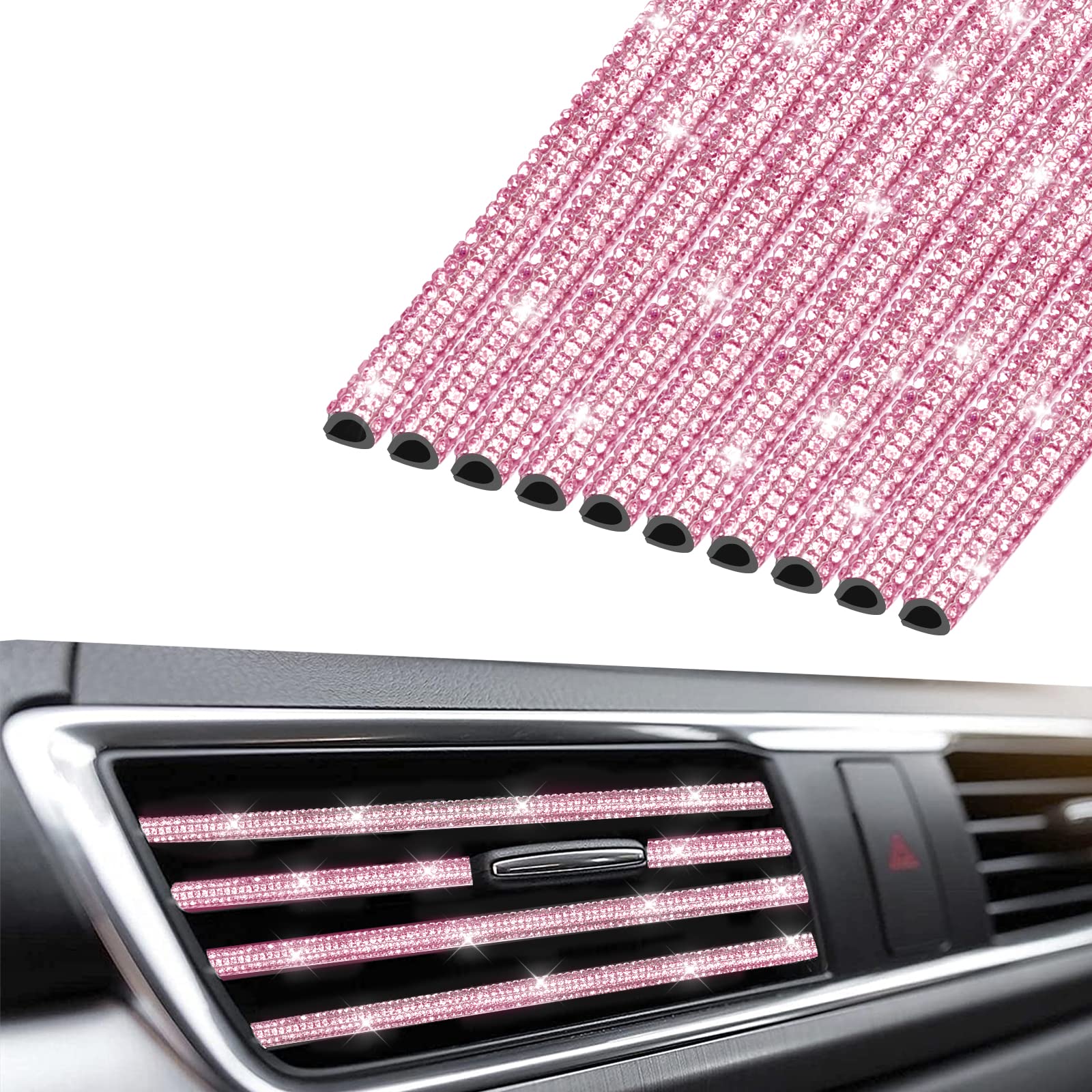 Insauto Bling Car Accessories For Women,Bling Car Air Vent Outlet Trim, 10Pcs Rhinestone Car Air Conditioner Vent Decoration Str