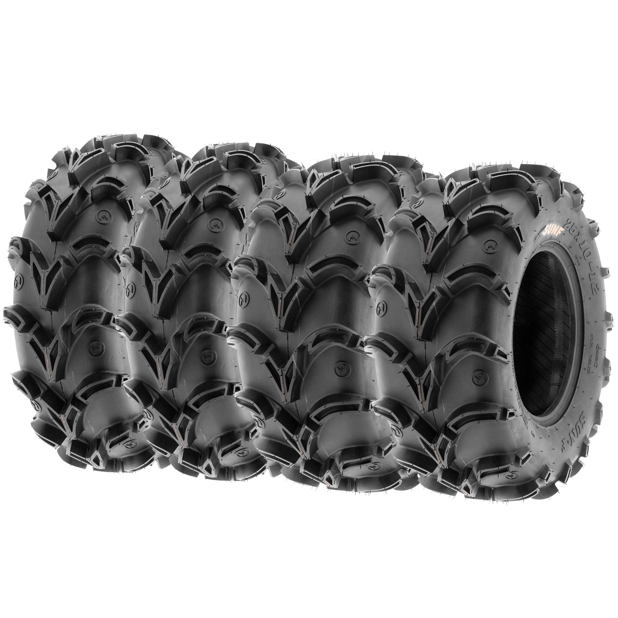 Set of 4 SunF 25x8-12 Front & 25x10-12 Rear Deep Mud + Trail ATV UTV Off-Road Tires, 6PR, Tubeless A050
