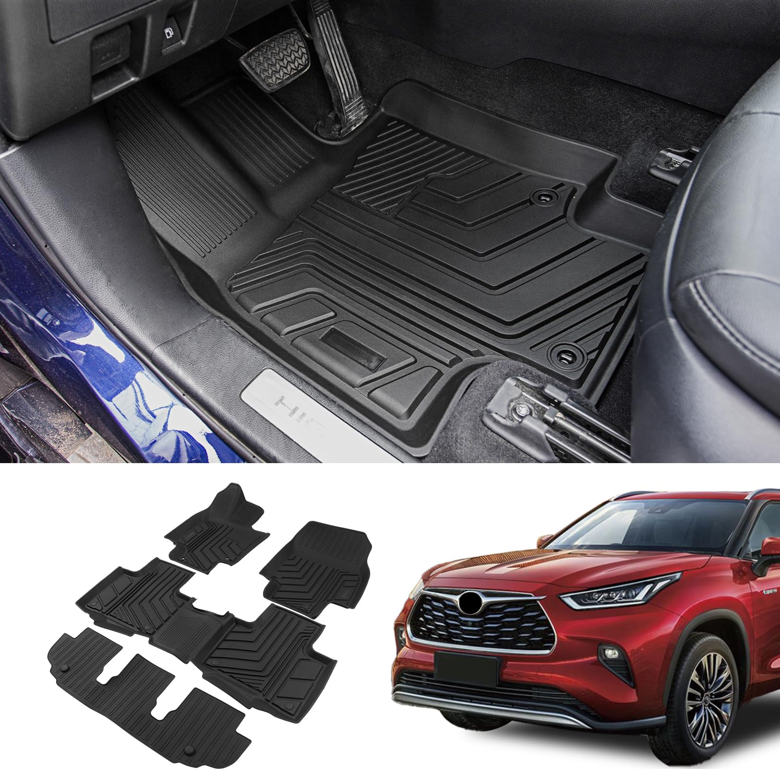 Bomely Floor Mats Compatible With 2020-2024 2025 Toyota Highlander 3 Row Liner Tpe All Weather 2024 7 Seats Highlander Accessori