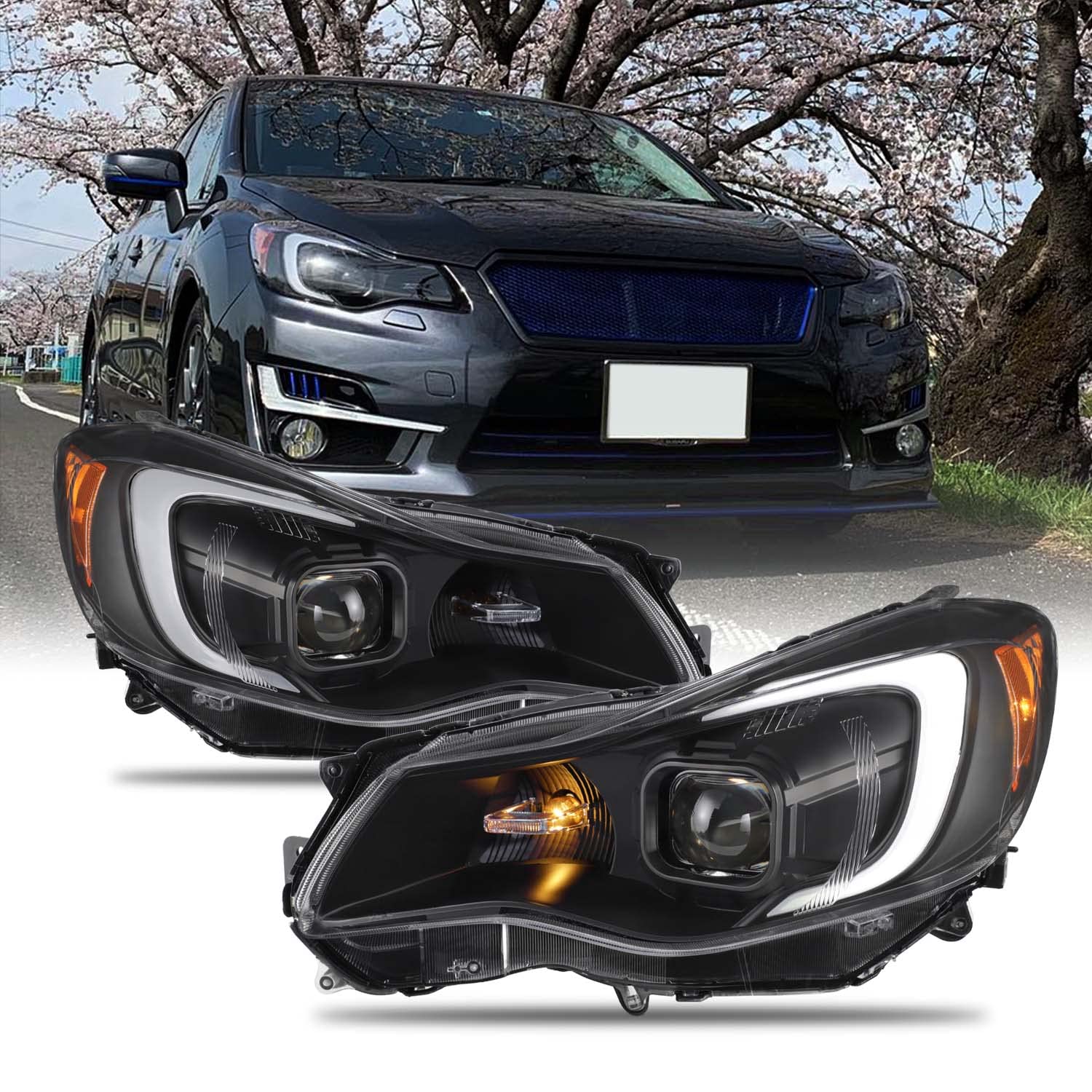 AKKON - For 2012-2016 Subaru Impreza / 2013-2015 XV Crosstrek Halogen Projector Black Headlights -w/Tube Parking Lamp