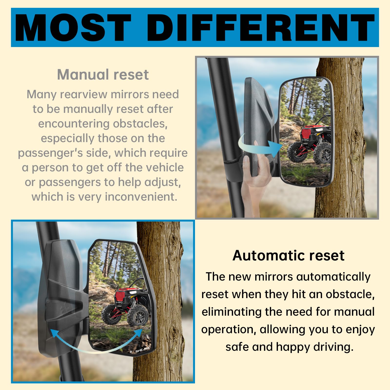 Ranger Side Mirrors,You No Longer Need To Adjust By Hand,Innovative Automatic Reset Function,New Shejisi Utv Mirrors Compatible