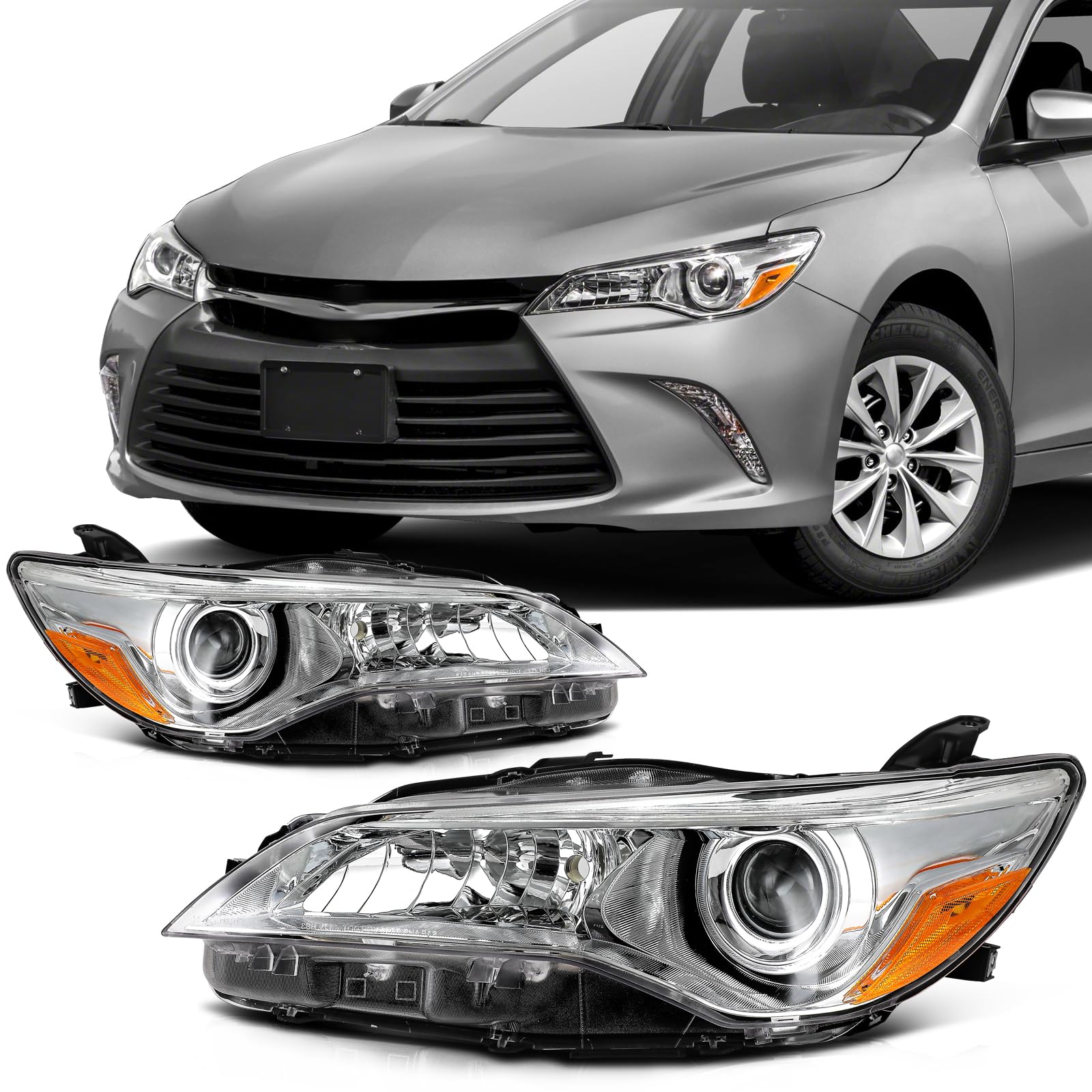 SCITOO Headlight Assembly Fits For 2015-2017 for Toyota Camry Headlamp Driver and Passenger Side