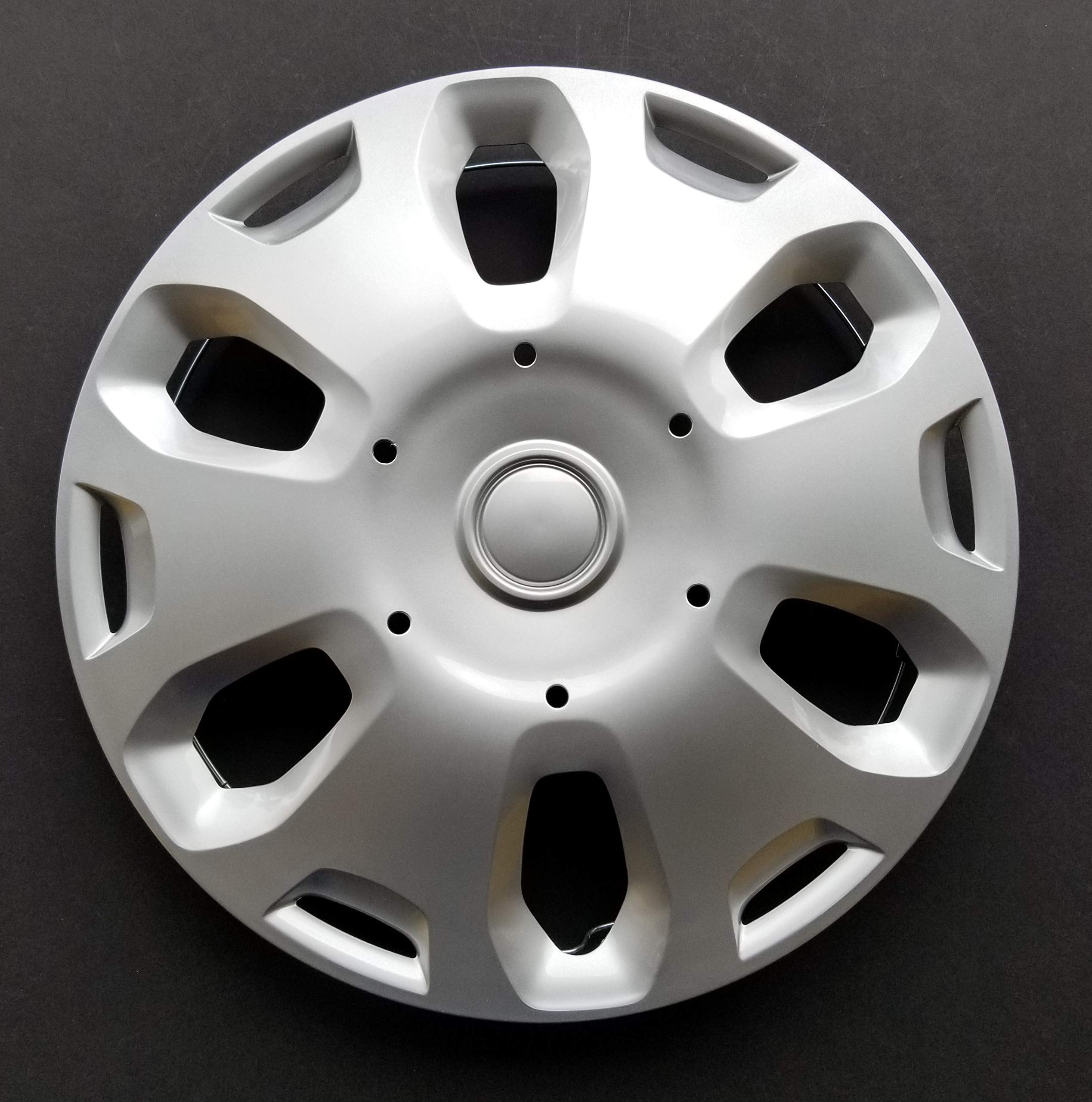 New Wheel Covers Replacements Fits 2010 2013 Ford Transit Connect 15 Inch; 6 Spoke; Silver Color; Plastic; Set of 4; Spring Stee