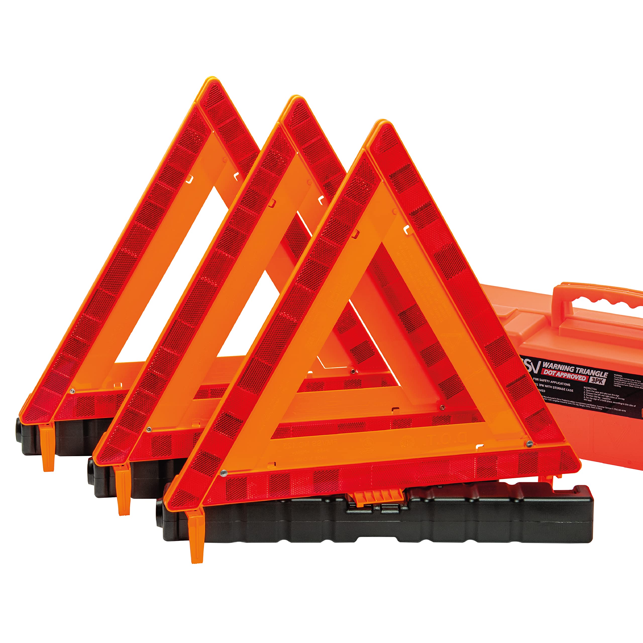 Dsv Standard Warning Triangles, Safety Triangles Dot Approved, 3 Pack, Reflective Triangles With Heavy Base, Fmvss 571.125 &Carrying Case Included