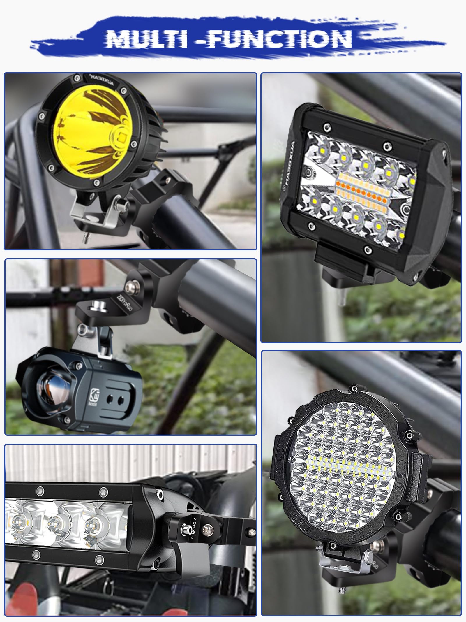 Zidiyoruo Light Bar Mounts For Utv - 360 Light Mounts For 1.75''-2'' Roll Bars, Rock Solid Aluminum Alloy Brackets Mounting Fog