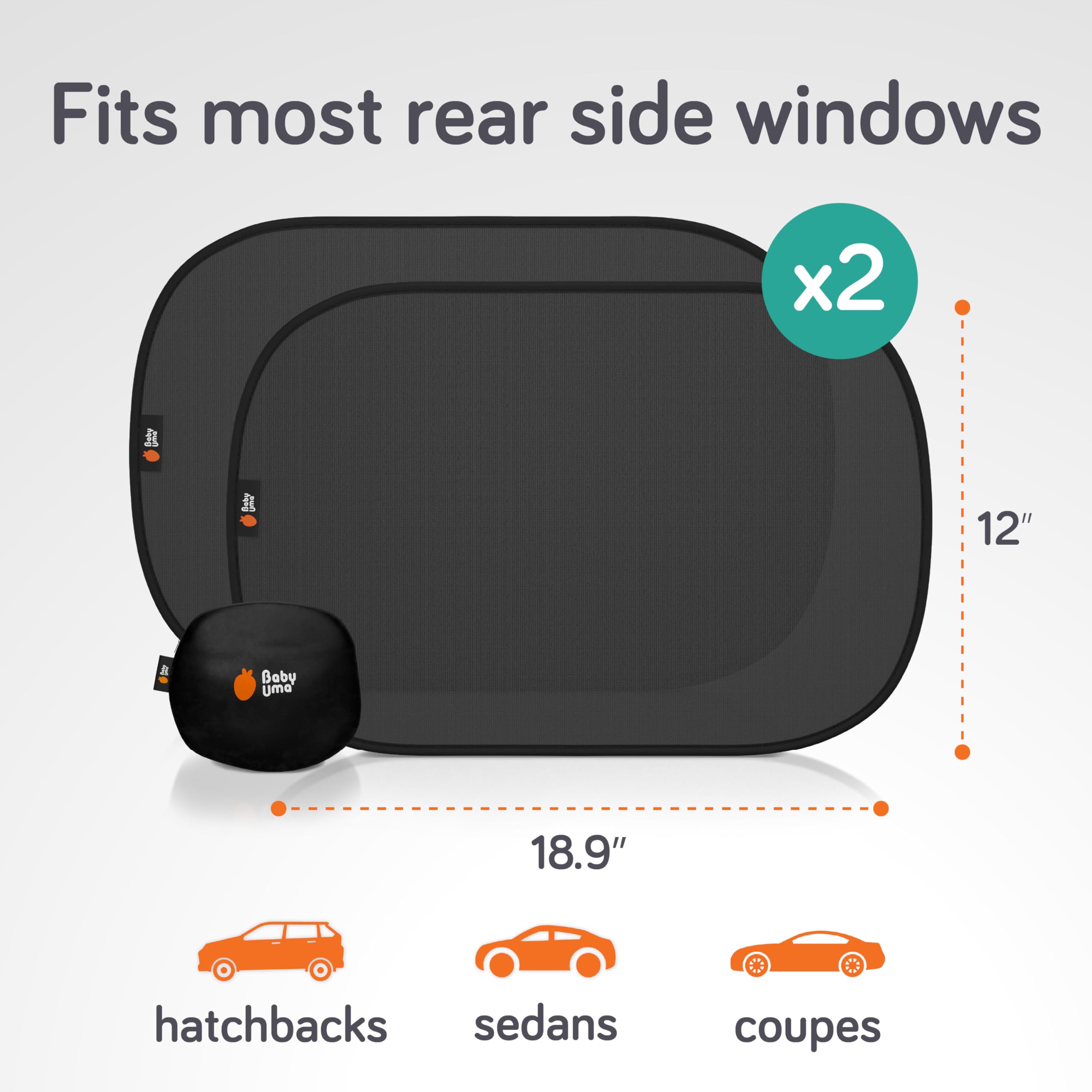 Baby Uma Car Window Shades (2 Pack) - 18.9    12''