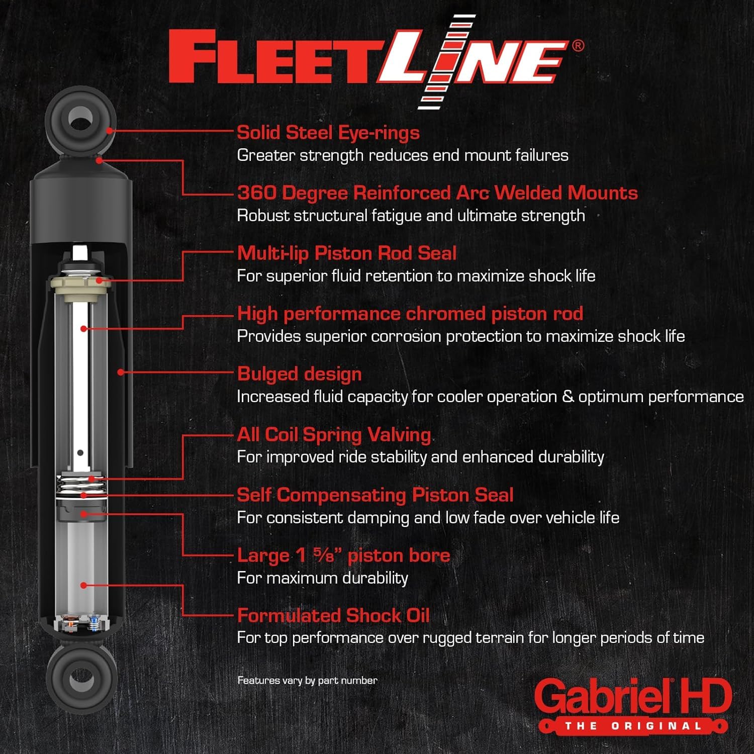 Gabriel 85314 Fleetline Heavy Duty Front/Rear Shock Absorbers For Autocar Xpeditor; Ford; Sterling Truck; Chalmers Suspension; E