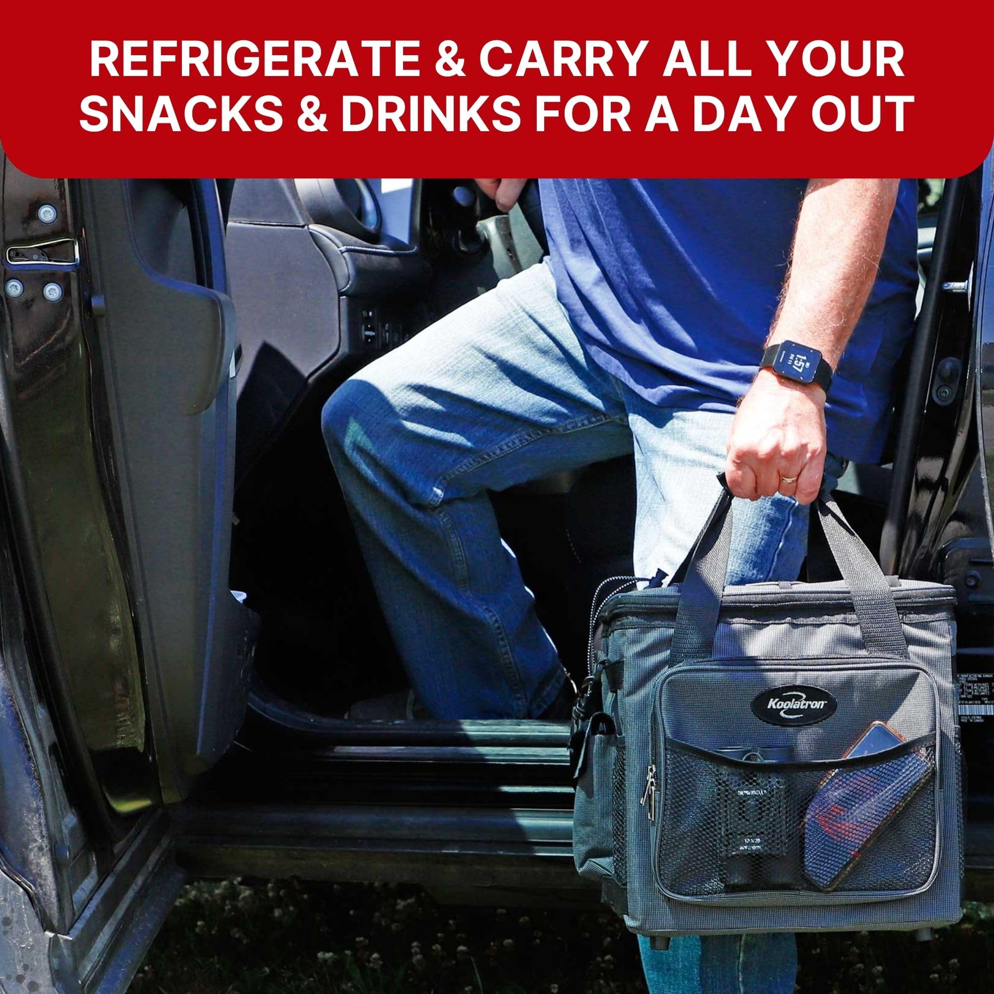 Koolatron 12V Electric Cooler Bag - 25L Portable Thermoelectric Fridge, Soft-Sided, Black, Model D25 AZ for Camping & Travel