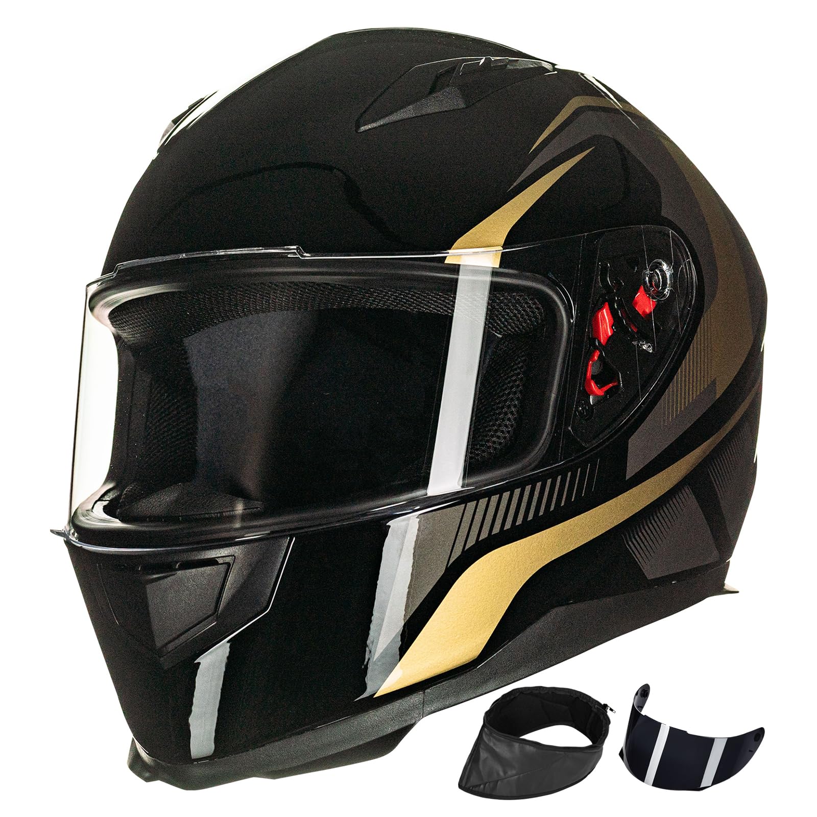 Ilm Full Face Motorcycle Street Bike Helmet With Removable Winter Neck Scarf + 2 Visors Dot Model-Jk313 (S, Golden)