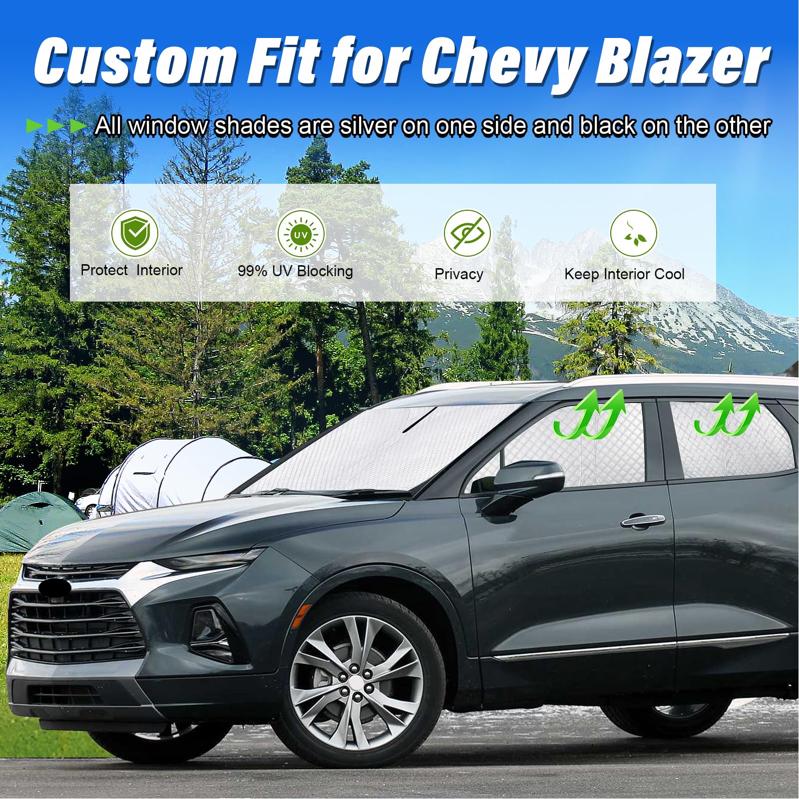 Kmf Windshield Sun Shade Replacement For Chevy Blazer Accessories 2019-2024, Side Window Sun Shade Cover Sun Visor Shield Cover,