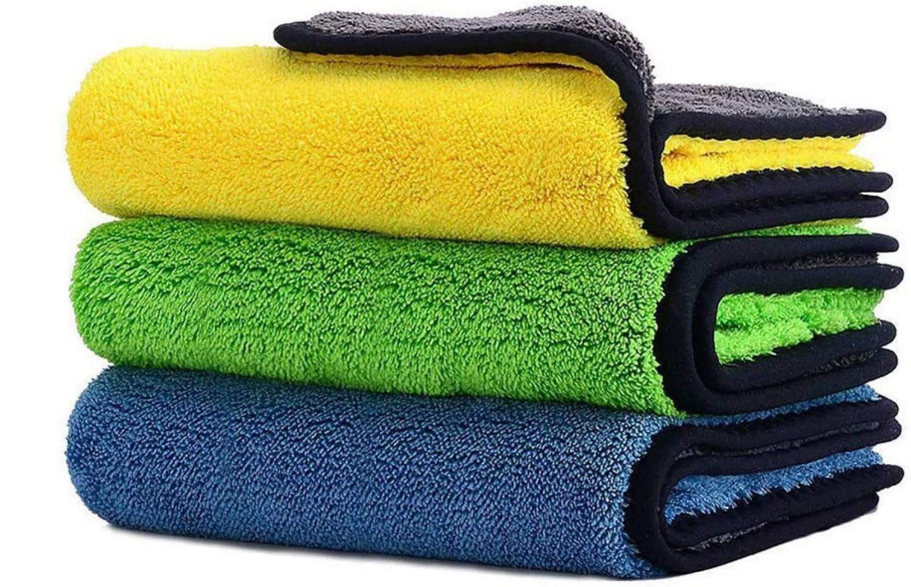 ALOUD CREATIONS 3Pc Microfiber Cleaning Cloth | 600 GSM | Car & Bike Wash Clothes | Lint Free Cloth for Scratchless Drying and D