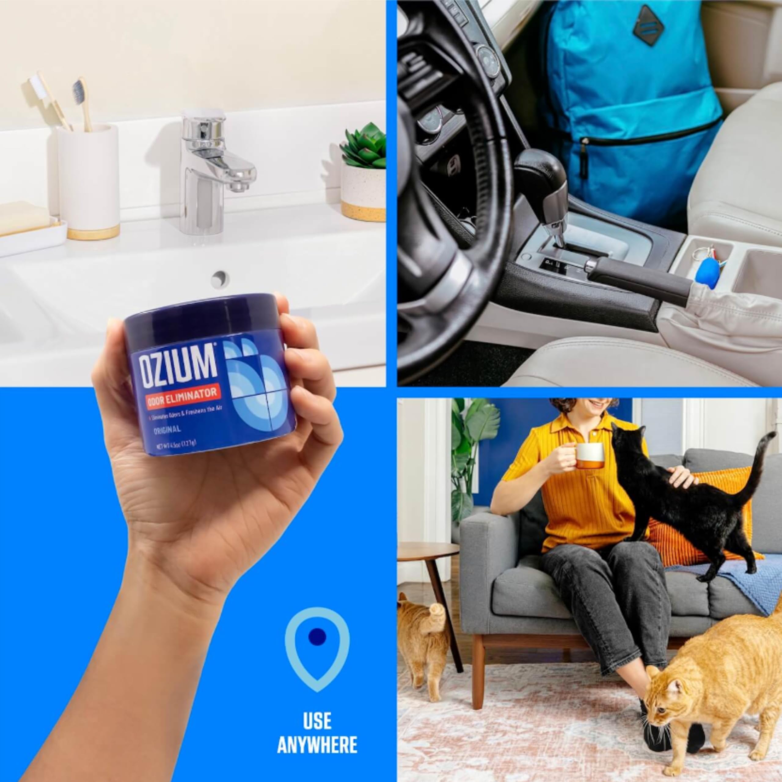 Ozium 4.5 Oz. Odor Eliminating Gel for Homes, Cars, Offices and More, That New Car Smell Scent, 2 Pack