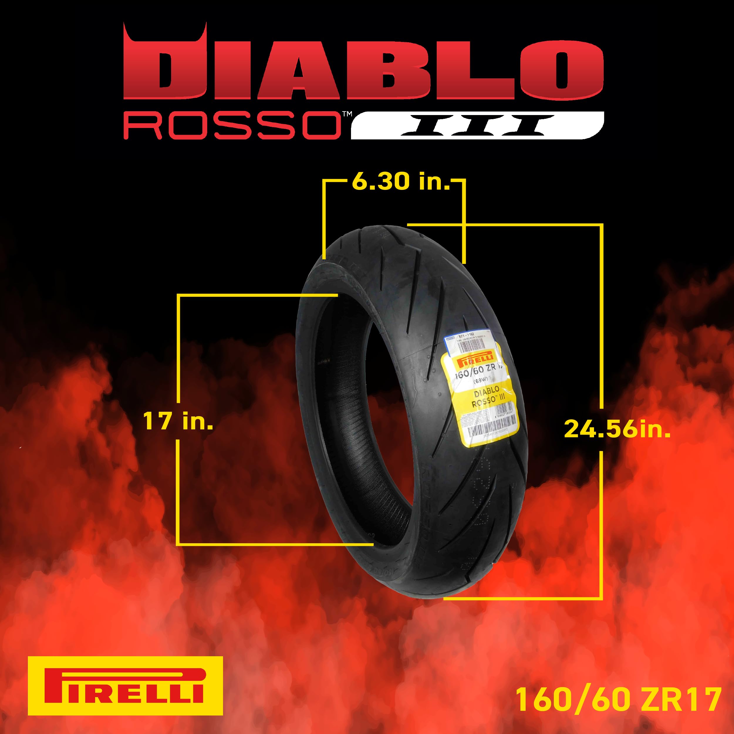 Pirelli Diablo Rosso Iii Motorcycle Tire Set: 120/70 Zr 17 M/C Front & 160/60 Zr 17 M/C Tl Rear- High Performance, Durable For S