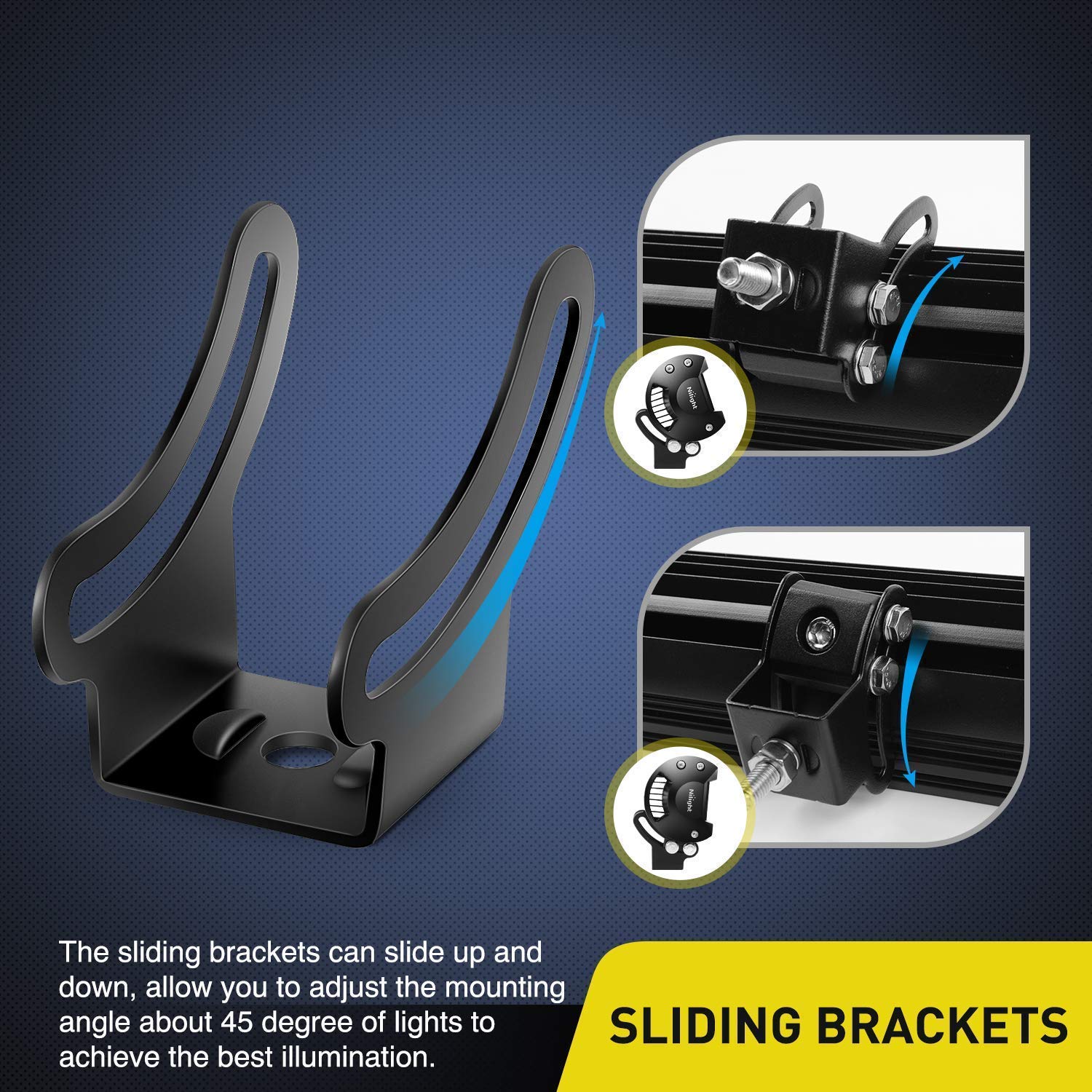 Nilight LED Light Bar Mounting Base Bracket, Aluminum, Black, Model 90034B, 2 Pack, 2 Years Warranty