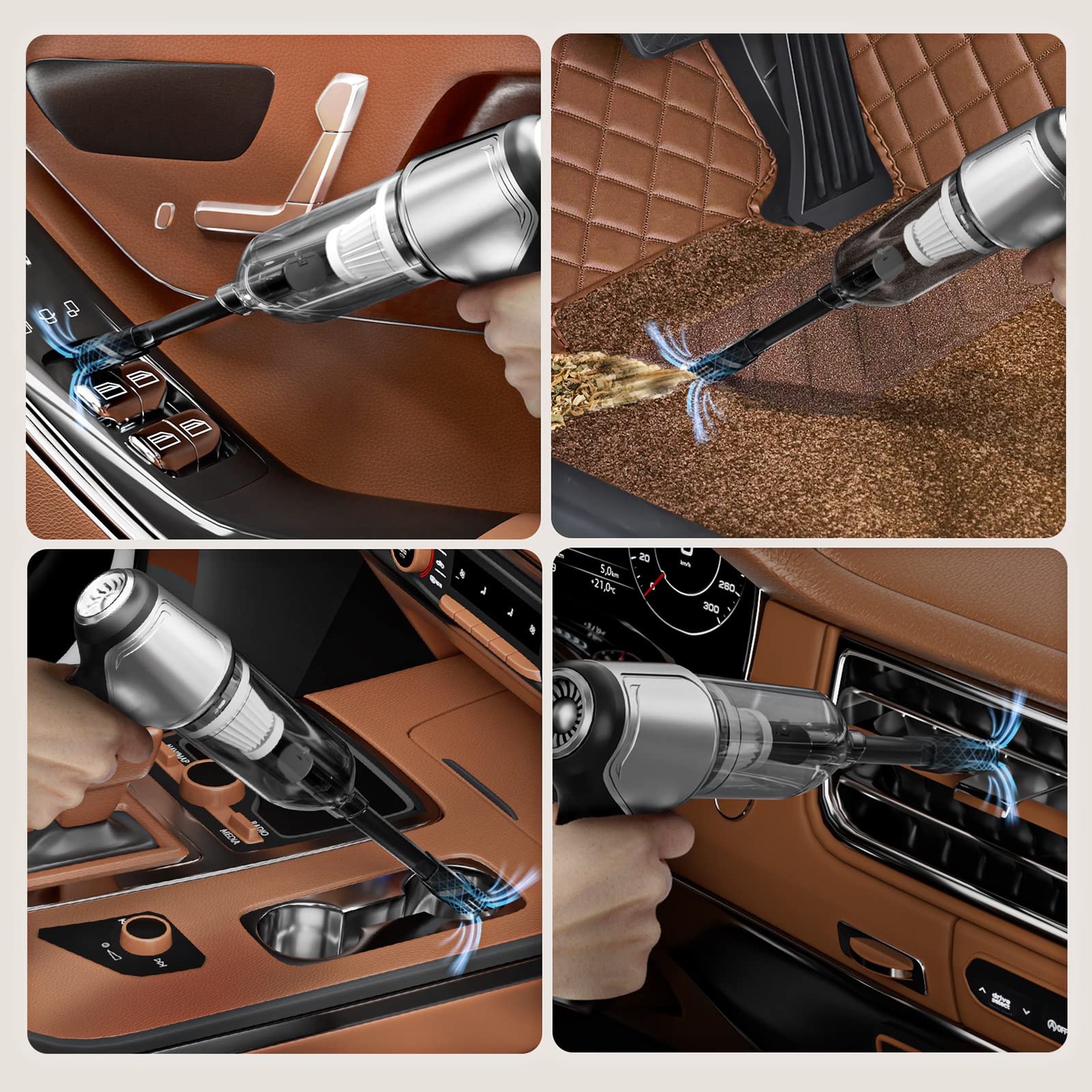 Mini Car Vacuum Cleaner High Power, 3 in 1 Handheld Portable Vacuum, 3 Washable Filters Strong Suction for Car Home Keyboard and