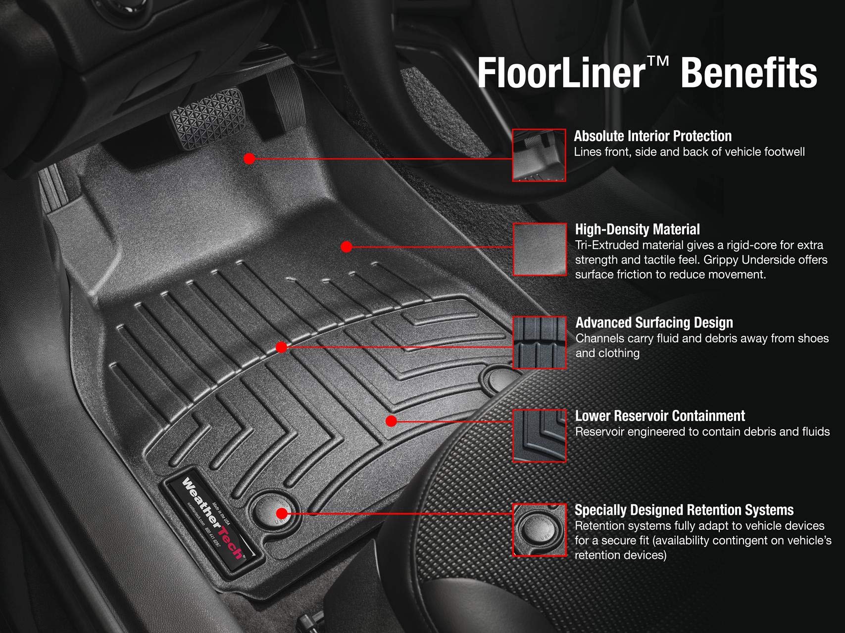 Weathertech Custom Fit Floorliners For Honda Civic, Civic Si - 1St Row (443631), Black