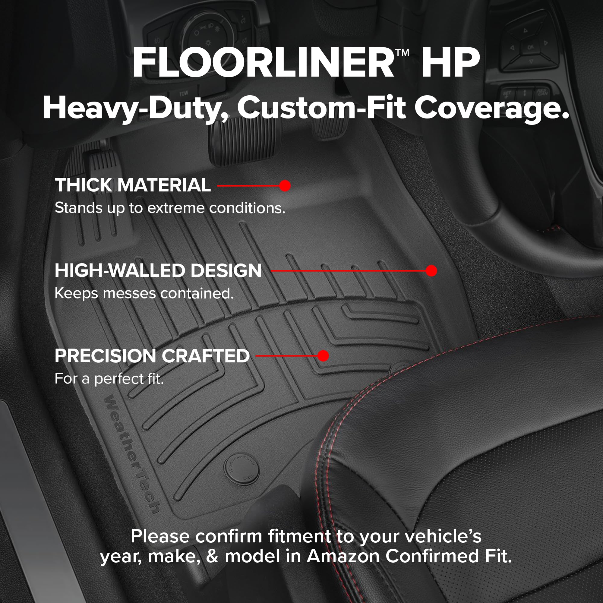 WeatherTech FloorLiner HP Custom Fit Floor Mats for Ford Explorer Hybrid, Explorer ST, Explorer - 1st Row (4417161IM), Black