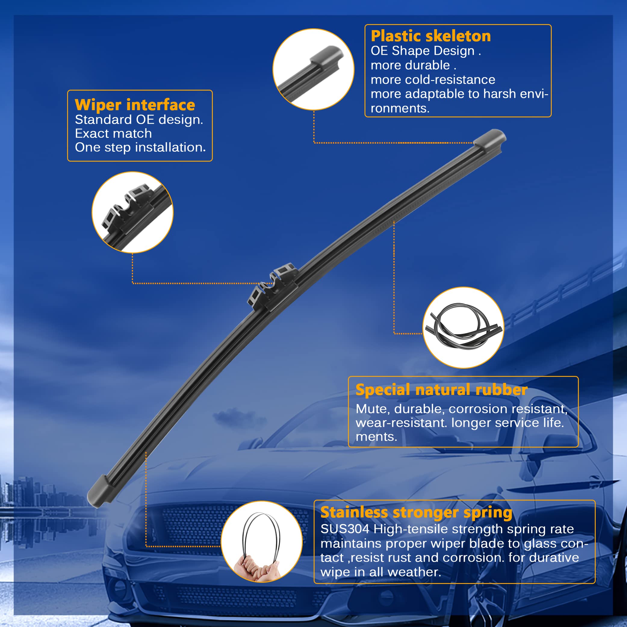 RAINTOK Windshield Wiper Blade Set Replacement for 2011-2022 Ford Explorer and Rear Windshield Wiper Blade-26''/22''/11'' (Set o