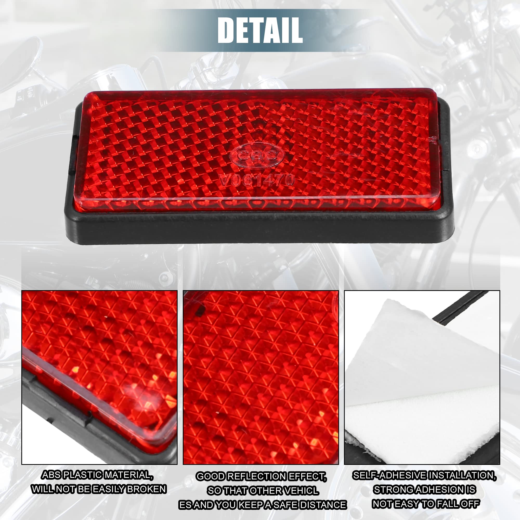 X Autohaux 8 Pcs Rectangular Stick-On Safety Spoke Reflective Self Adhesive Reflector For Gate Posts Cars Trailer Motorcycle Trucks Boat Bicycle Bike Red
