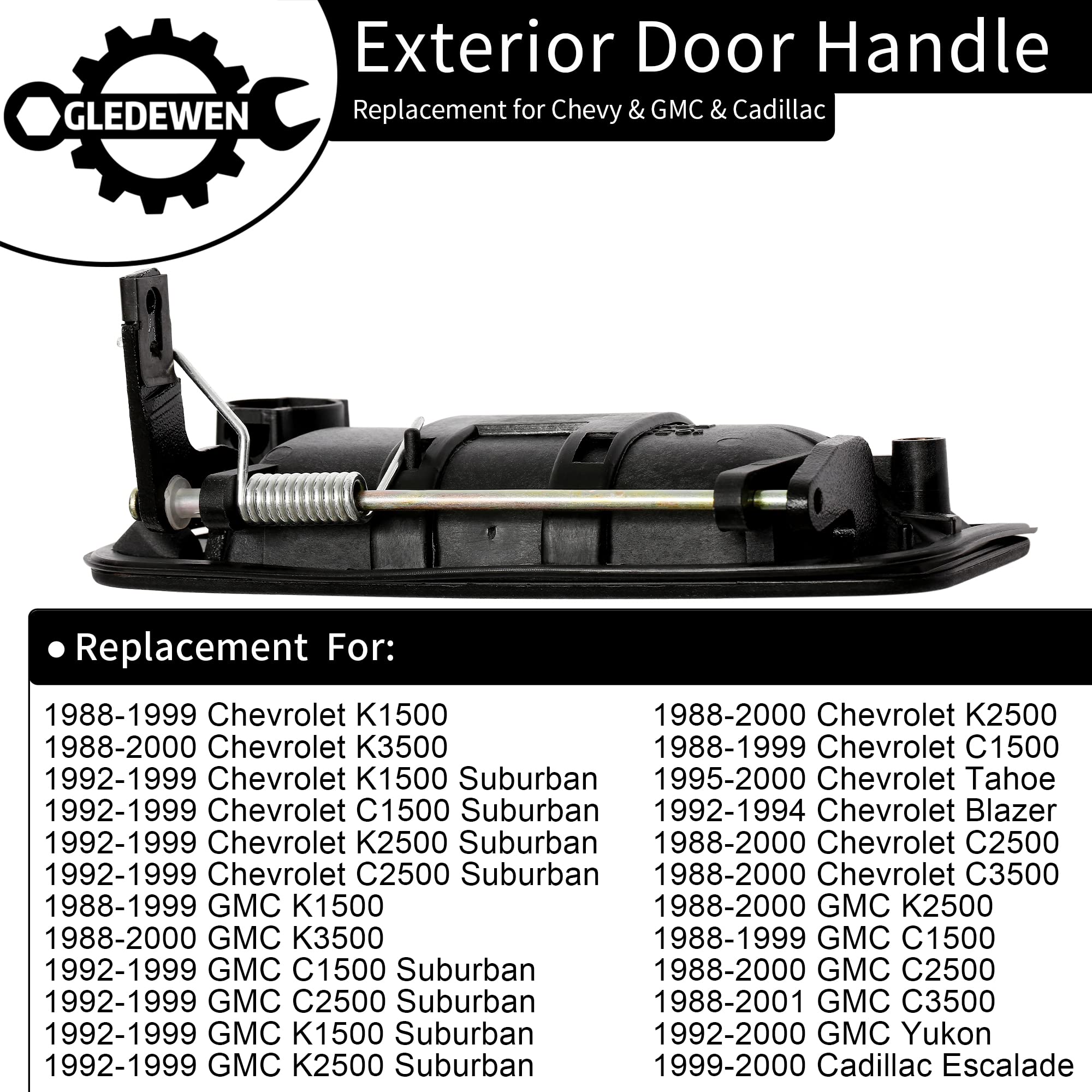 Exterior Door Handle, Front Right Passenger Side, All Plastic, Compatible With 1988-2001 Chevy Gmc K1500 K2500 K3500, C1500 C2500 C3500 Suburban, Tahoe, Yukon, Cadillac 15742230, 77073, Gm1311132