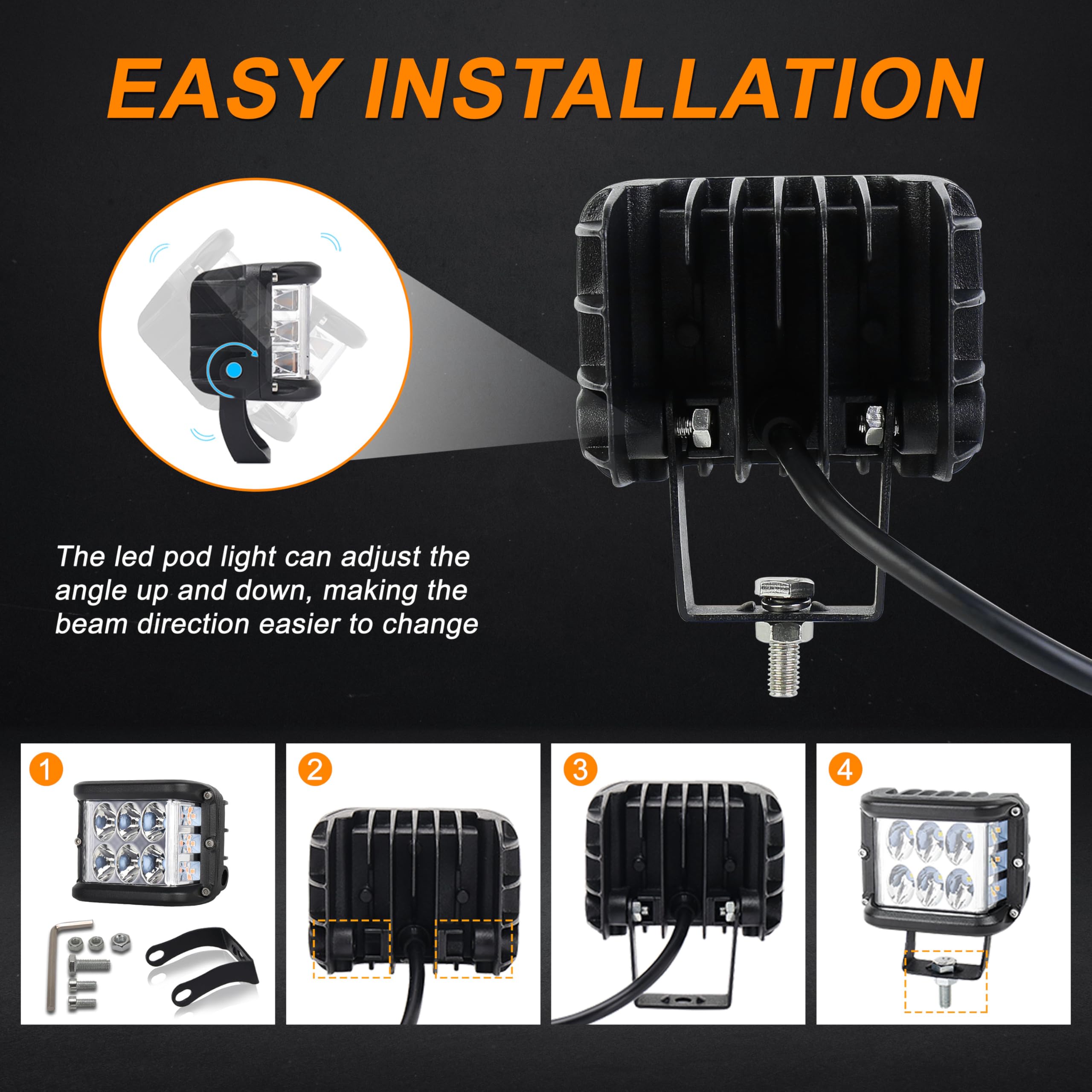 HOYUZA Side Shooter Pod Lights - 4 Inch Yellow Strobe LED Cube Lights for Tractor, Truck, ATV, UTV - Model HY-1818SWY