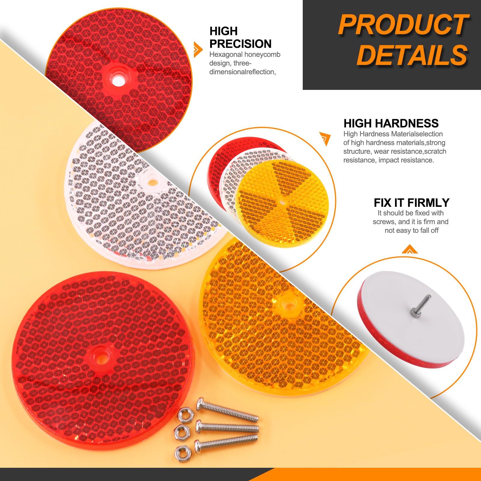 Rustark 12Pcs Red Front Reflector Round Reflector with 24Pcs 304 Mounting Bolts and Nuts Plastic Reflective Waterproof Safety Wa