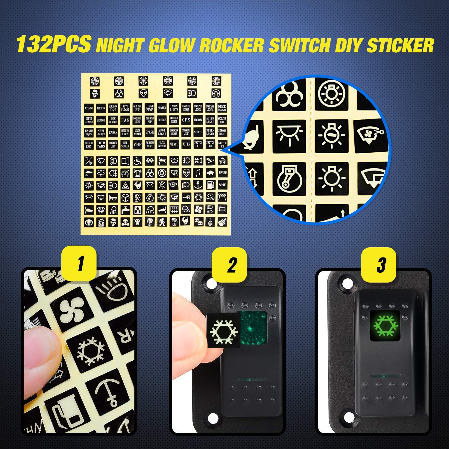 Nilight - 90123F 6 Gang On Off Rocker Switch Panel Green Backlit 12V24V Led Digital Voltmeter Dual Usb Charger Cigarette Lighter