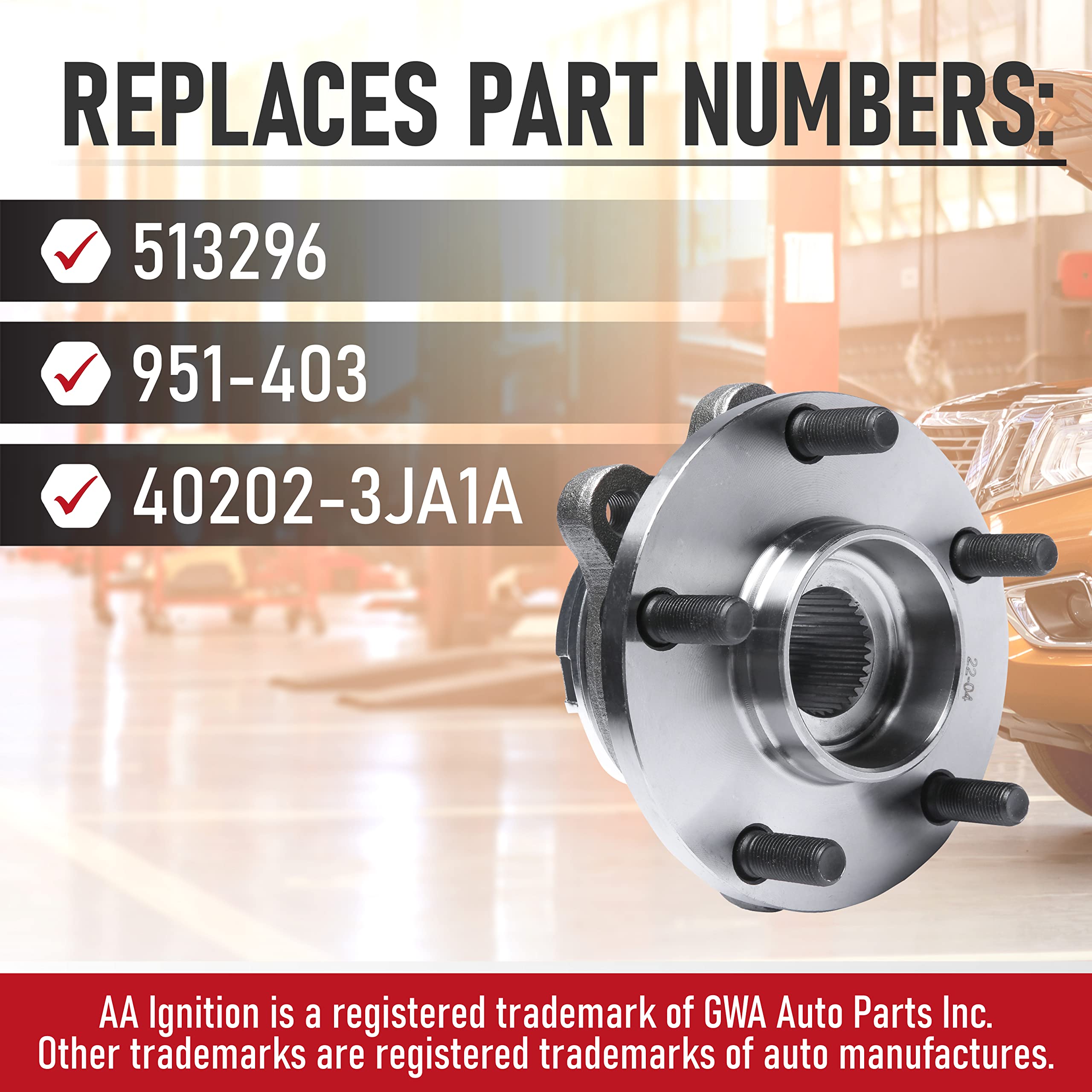 AA Ignition Replacement Front Wheel Hub Bearing Assembly - Compatible with Infiniti & Nissan - Stainless Steel, Size: 513296