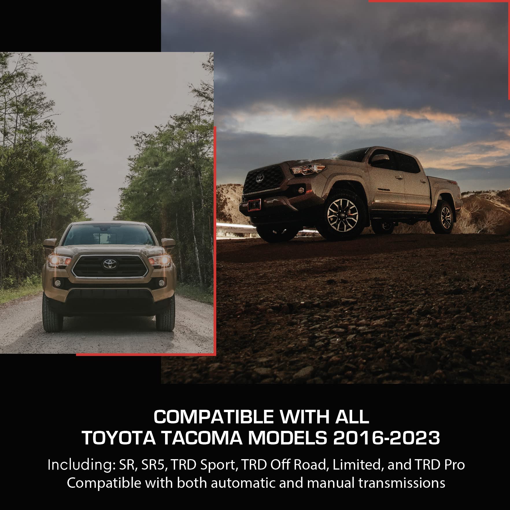 CupHolderHero Fits Toyota Tacoma 2016-2023 Accessories, Custom Non-Slip Anti-Dust Cup Holder Inserts, Center Console Liners, Doo