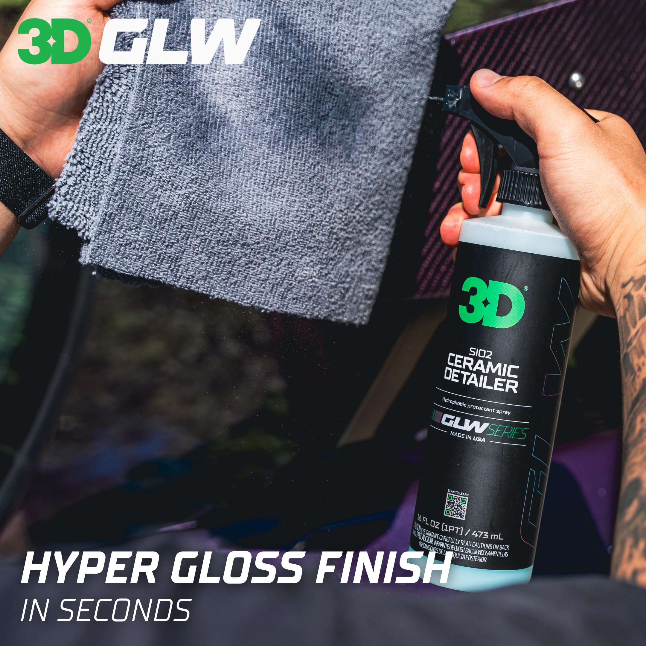3D 3D Ceramic Detailer | SiO2 Hydrophobic Top Coat | 64 oz | Hyper Gloss Finish | Extends Life of Waxes & Sealants