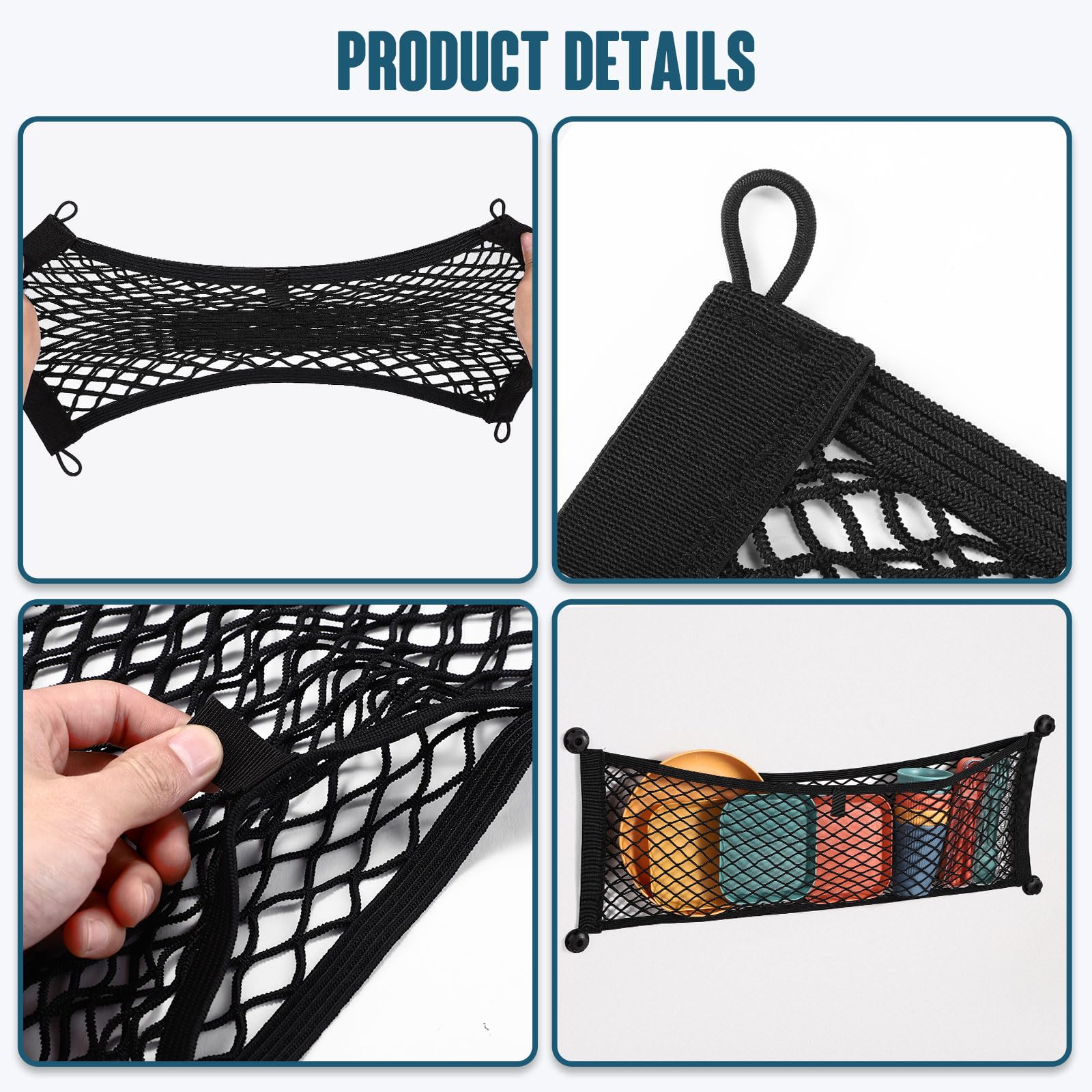 TOBWOLF 2PCS 25x75cm/9.8x29.5in Cargo Storage Net, Universal Elastic Stretchable Pocket Storage Mesh Net, Organizer RV Netting S