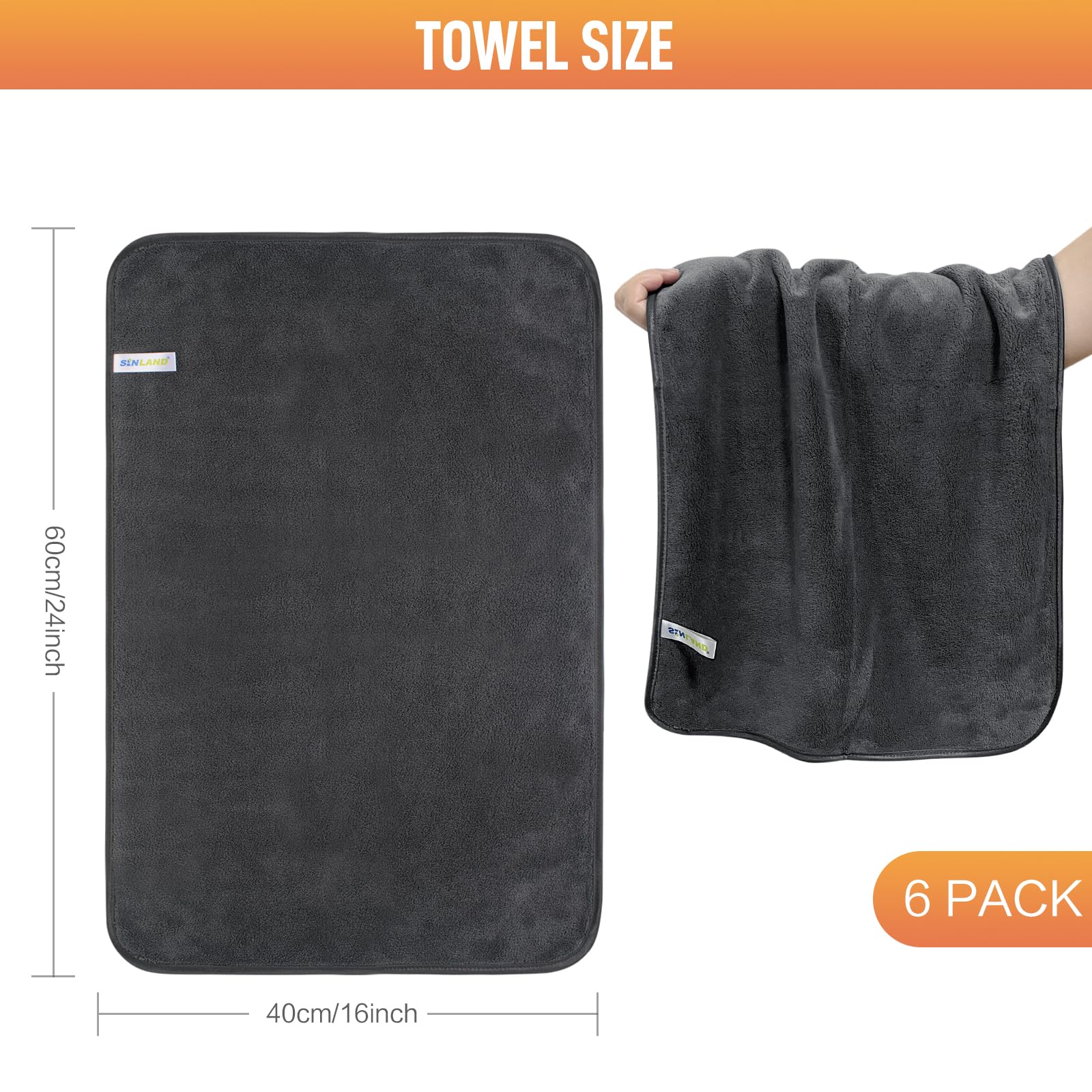 Sinland Microfiber Car Drying Towels Ultra Absorbent Car Cleaning Cloths Auto Detailing Towels Without Scratching 16Inch X 24Inch 3Pack Grey