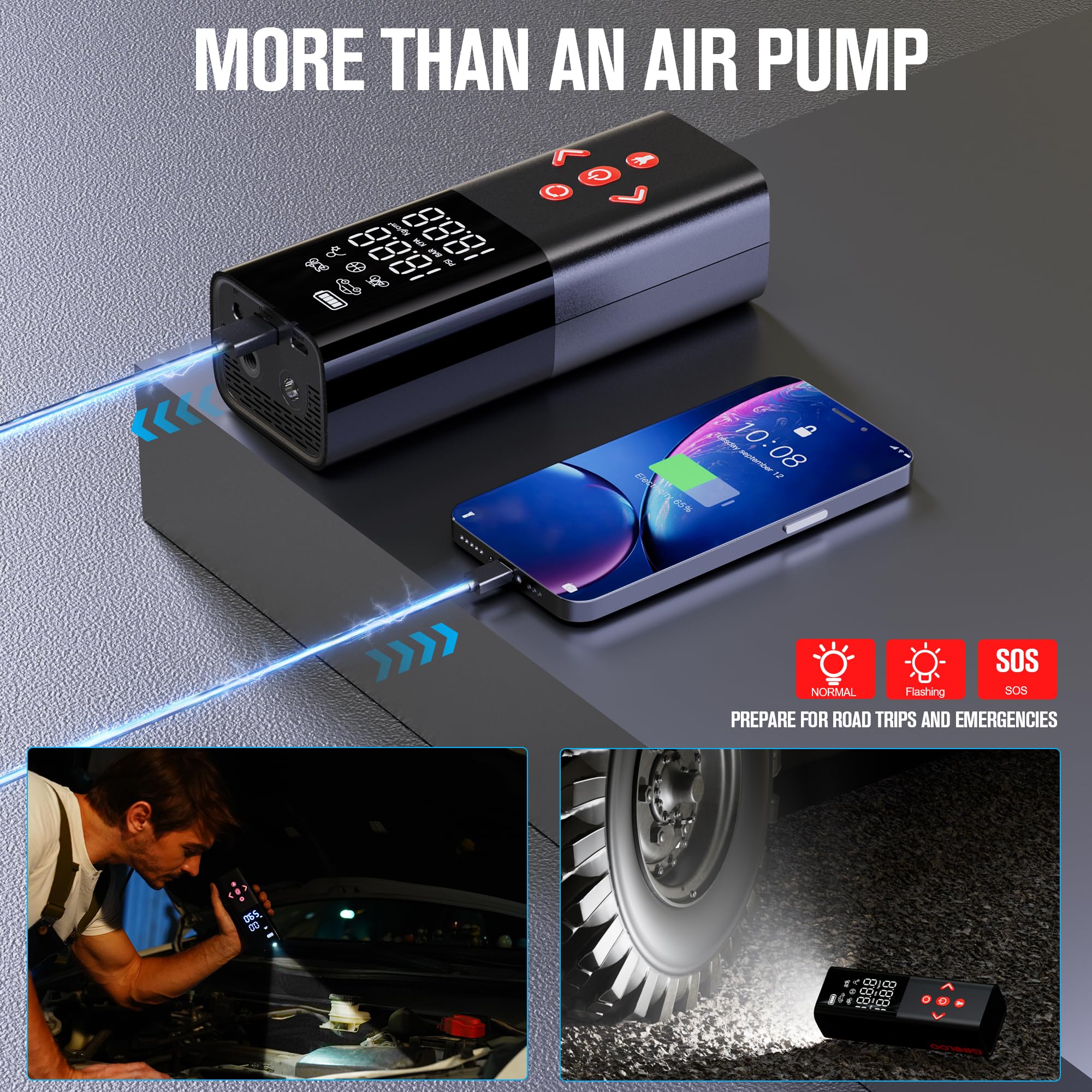 Gooloo Ap150 Tire Inflator Portable Air Compressor, 3X Faster 150Psi Cordless Air Pump With Auto-Shutoff, Portable Bike Pump Wit