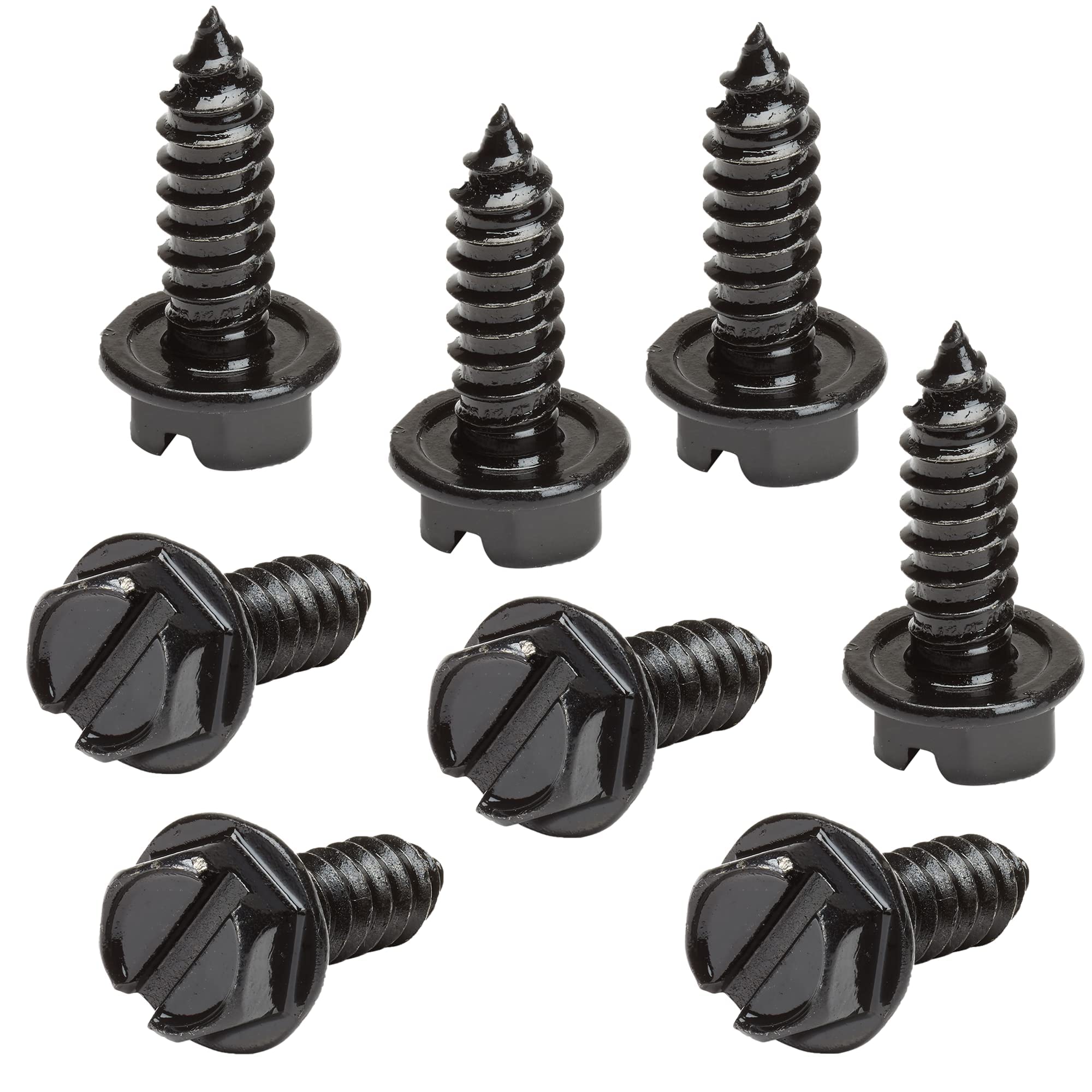 Black License Plate Screws Kit - Set of 8 Fasteners For Front and Back License Plates and License Plate Frames or Covers on Dome