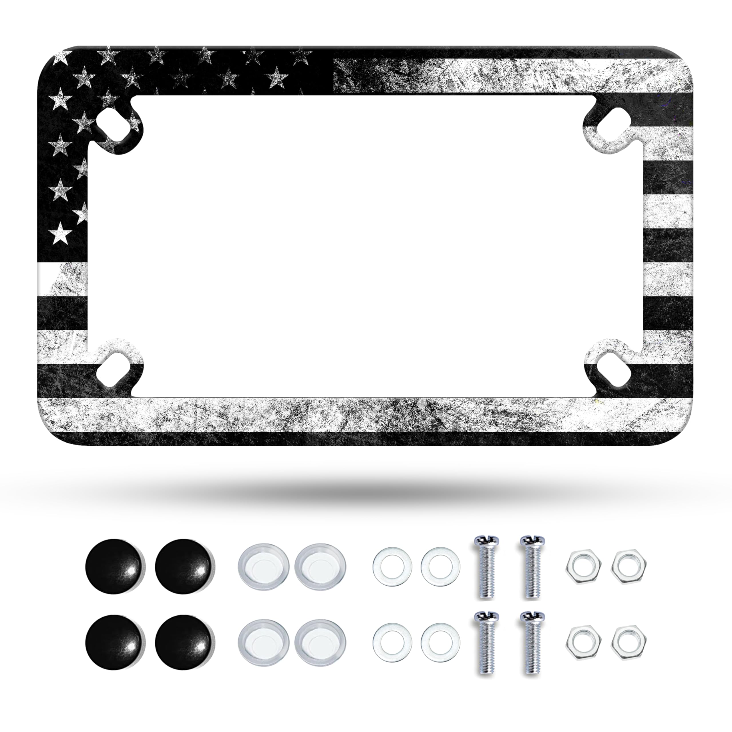 Motorcycle Retro American Flag Black White License Plate Frame Stainless Steel Material Funny Motorbike License Plate Holder Mot