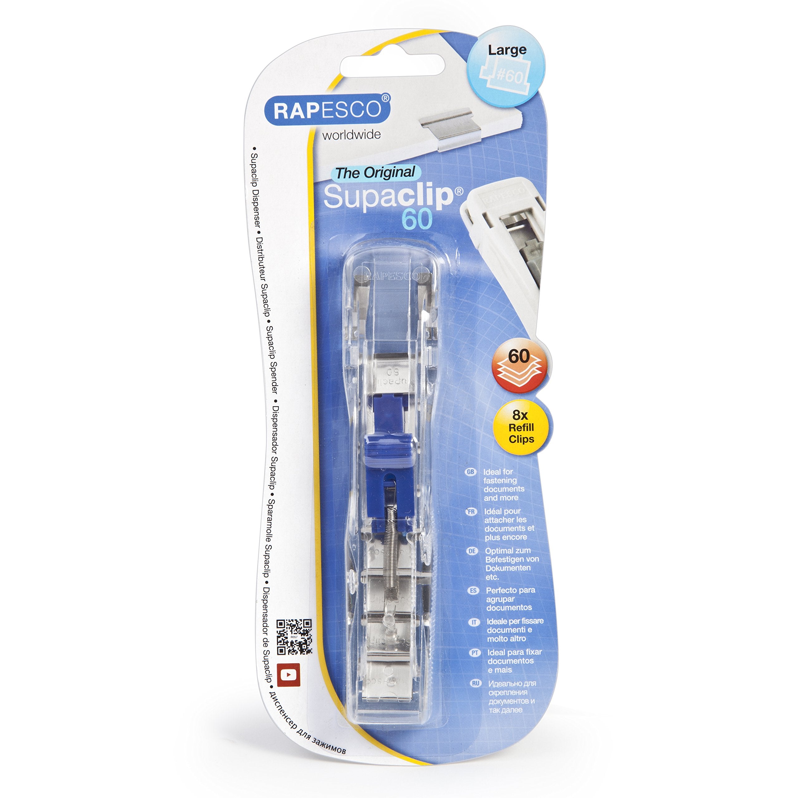 RAPESCO Supaclip 60 Kit - 100 Stainless Steel Refill Clips, Dispenser, Transparent, Model 1300A, 1 Count